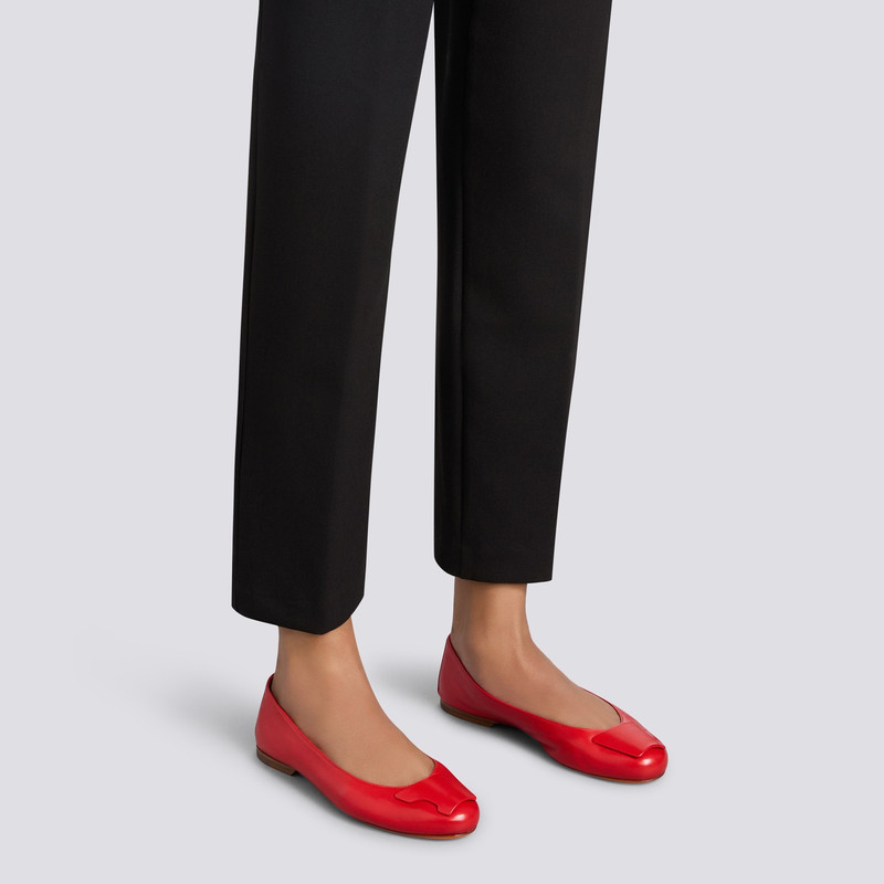 Santoni Women's red leather ballet flat outlook