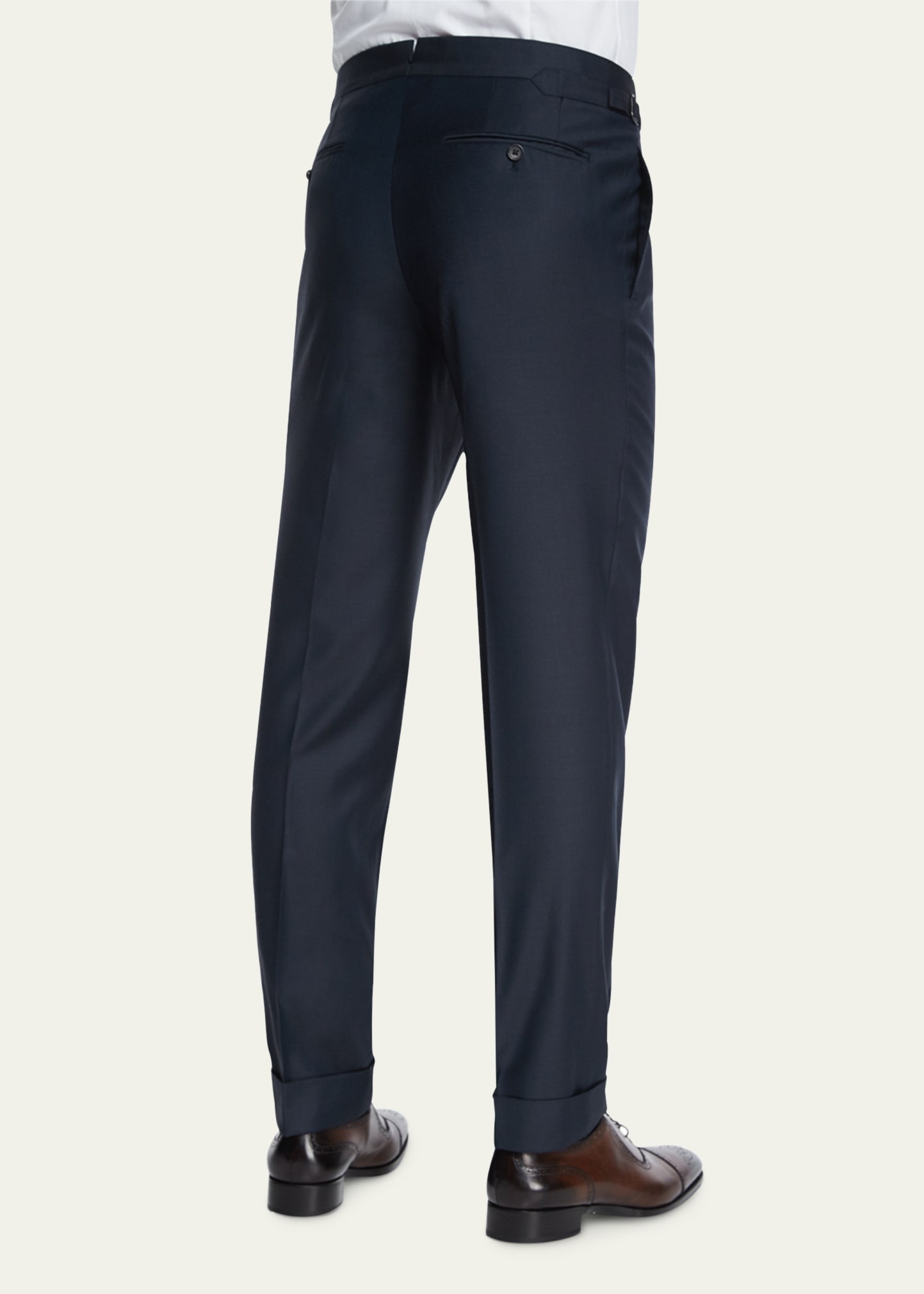 O'Connor Base Flat-Front Sharkskin Trousers, Navy - 3