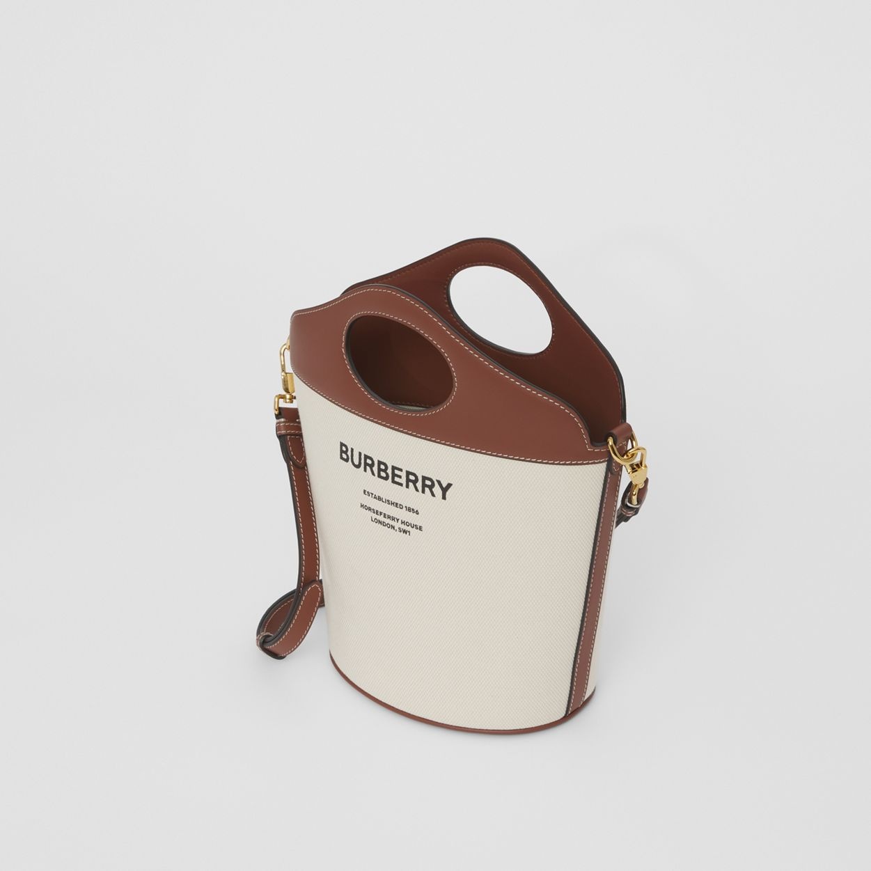 Small Two-tone Canvas and Leather Pocket Bucket Bag - 4
