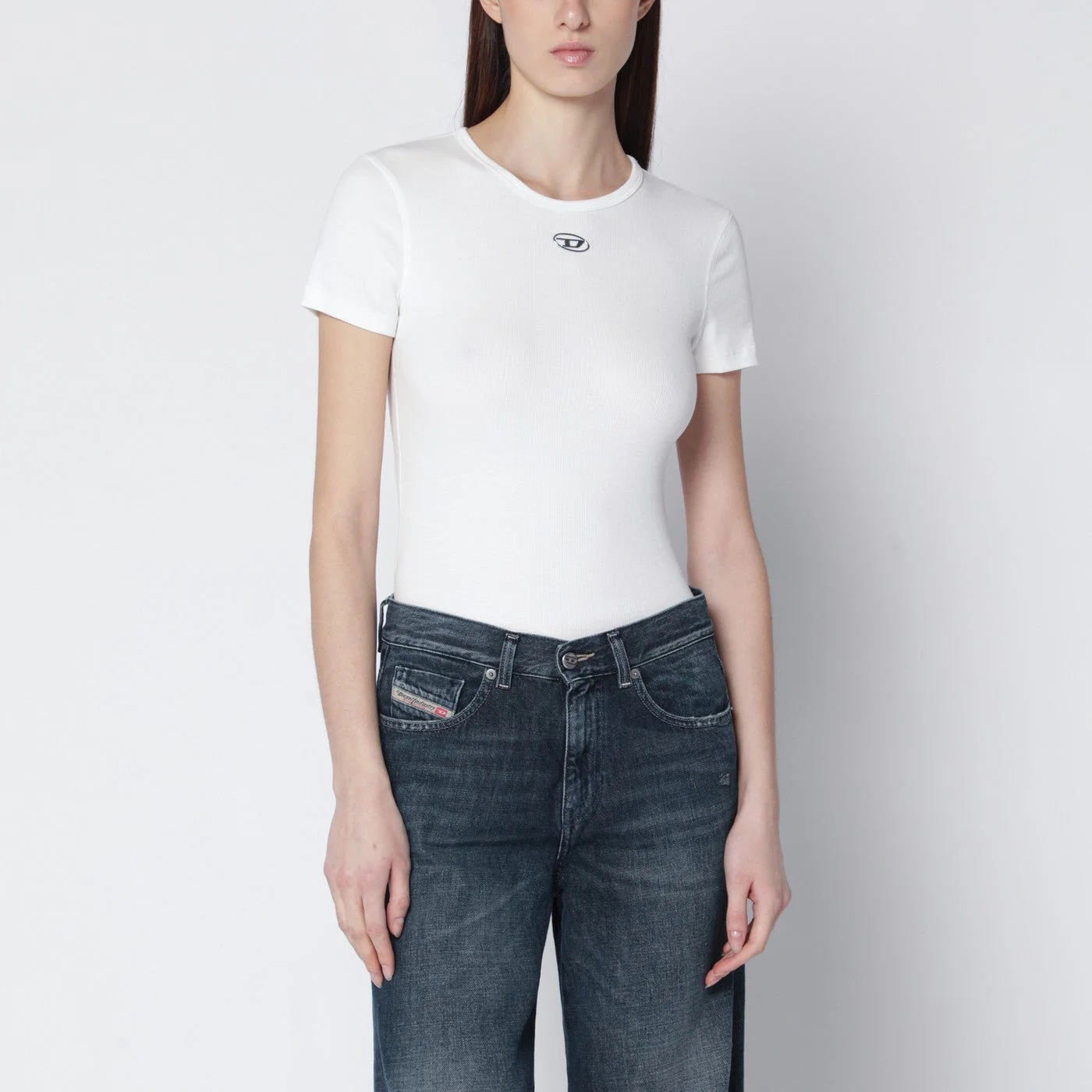 White T-shirt with metallic Oval D - 1