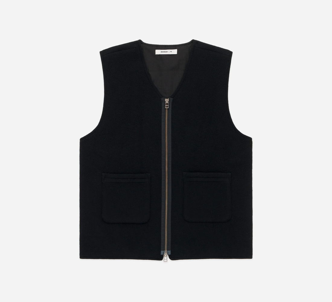Zip Vest - Black Wool/Cashmere - 1
