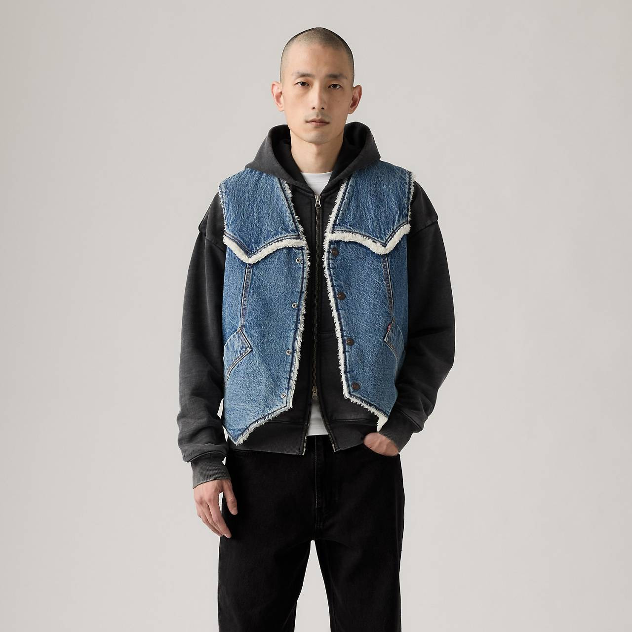 WESTERN DENIM SHERPA VEST - 2