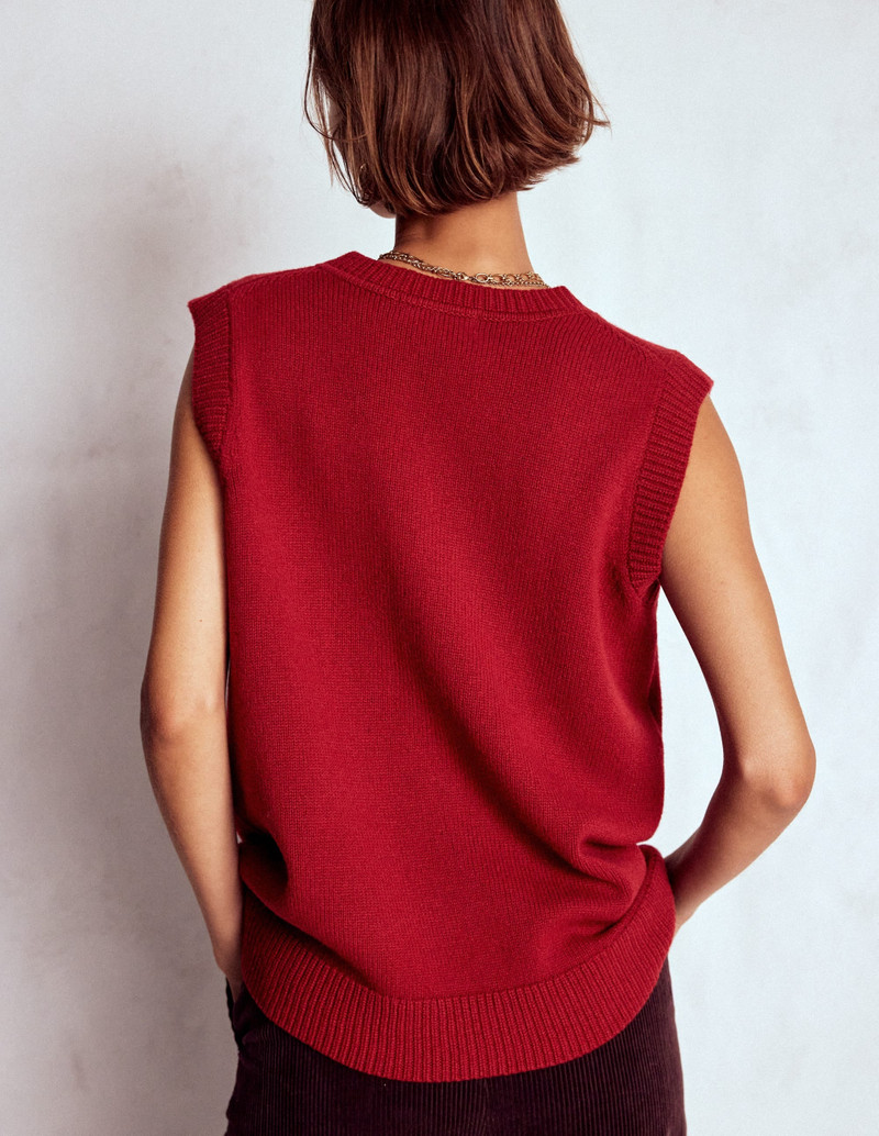 Marion Merino V-Neck Vest-Crimson Red 4