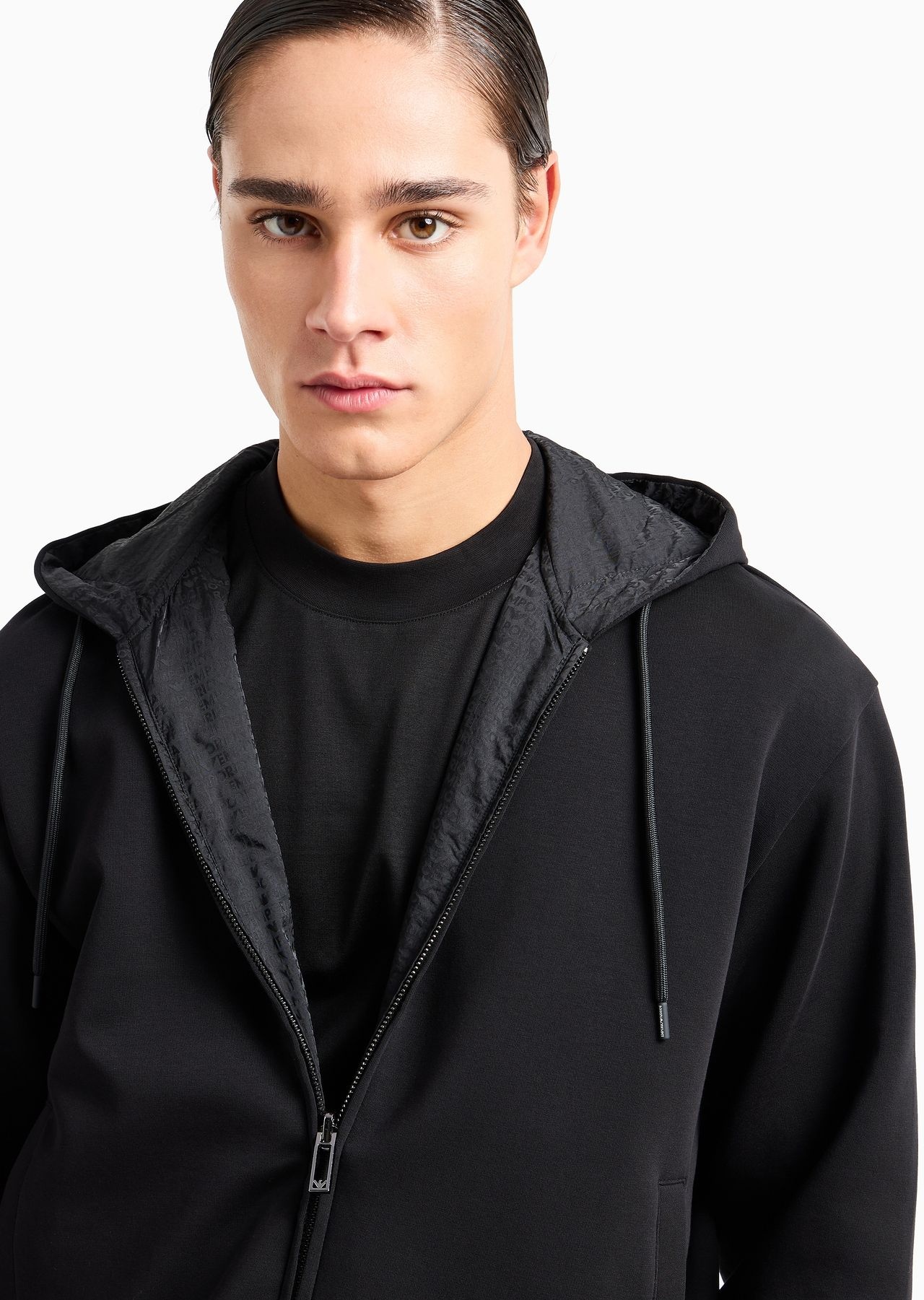 EMPORIO ARMANI Reversible hooded zip-up sweatshirt in double