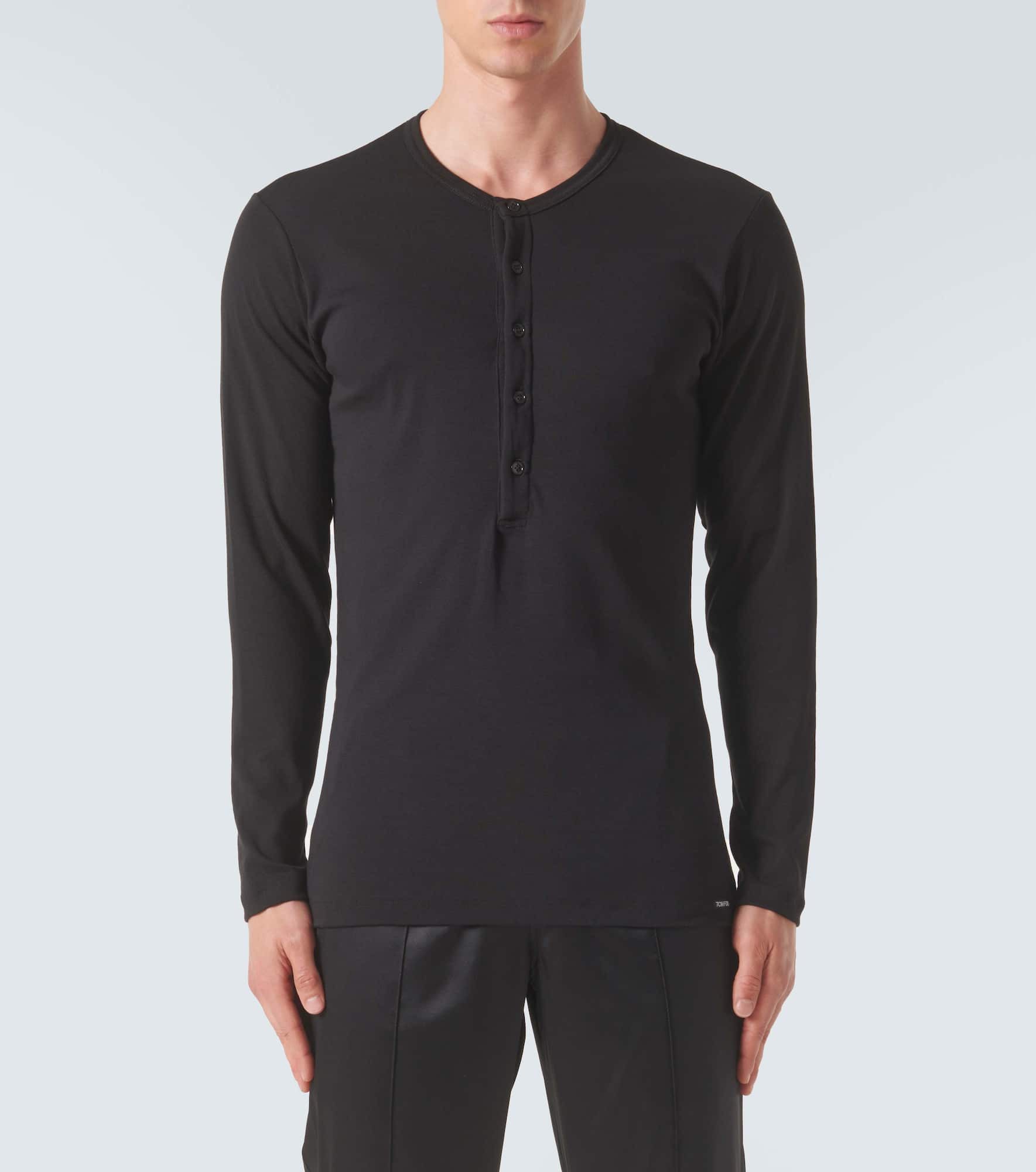 Cotton-blend henley shirt - 2