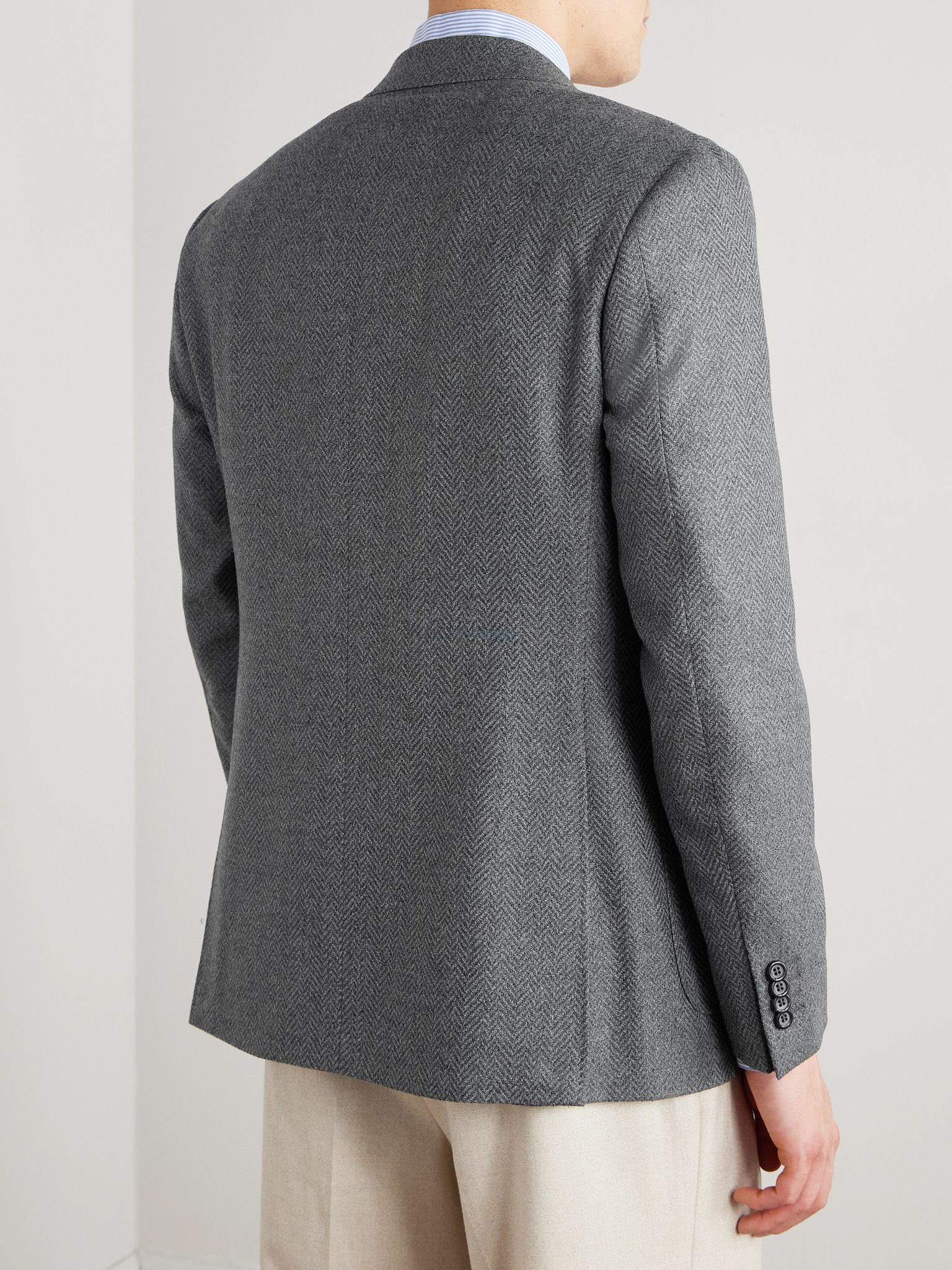 Herringbone Wool Blazer Gray - 3