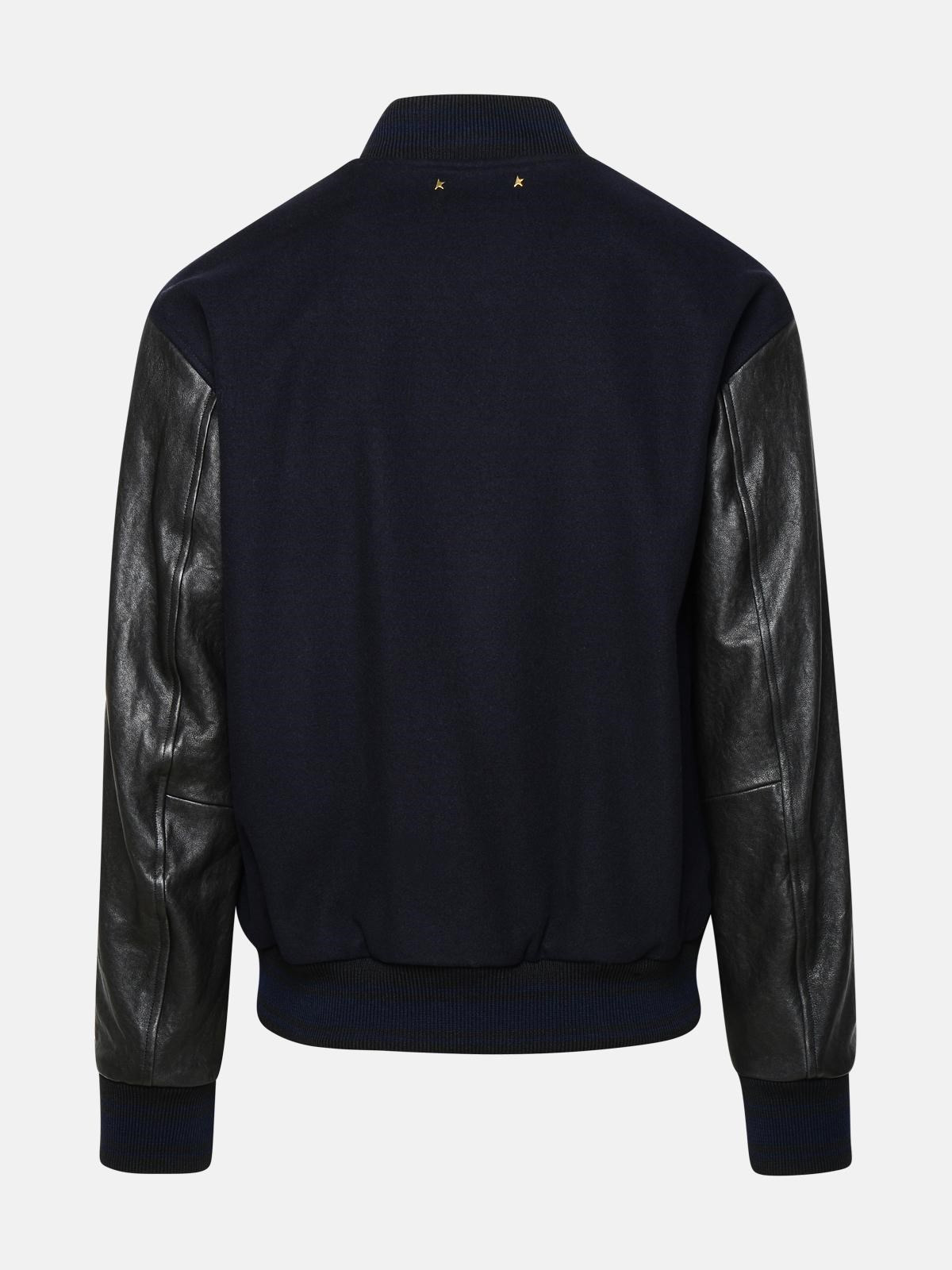 BOMBER JACKET IN BLUE AND BLACK VIRGIN WOOL BLEND - 3