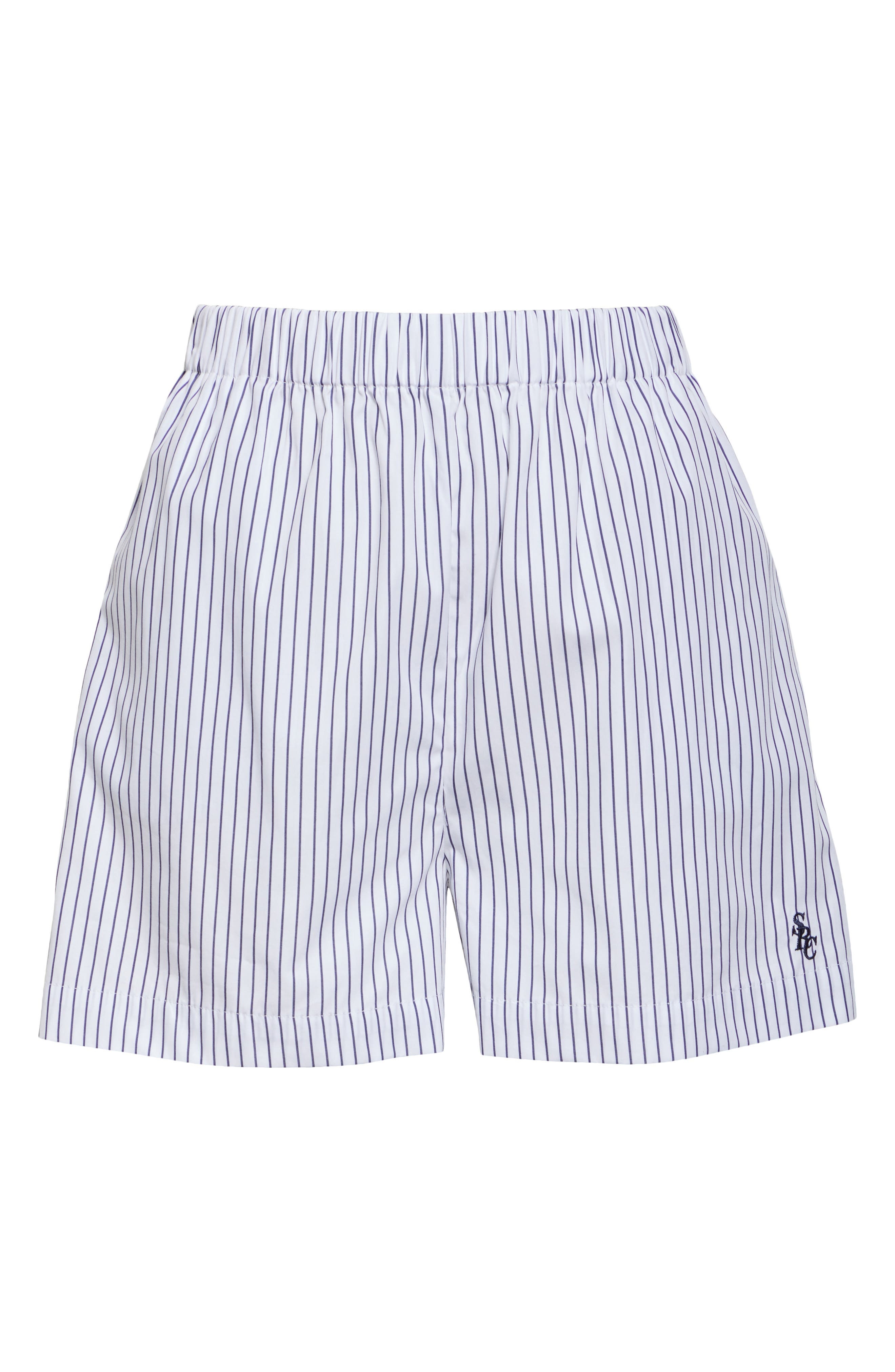 Sporty & Rich SRC Embroidered Stripe Poplin Shorts in Navy at Nordstrom - 6