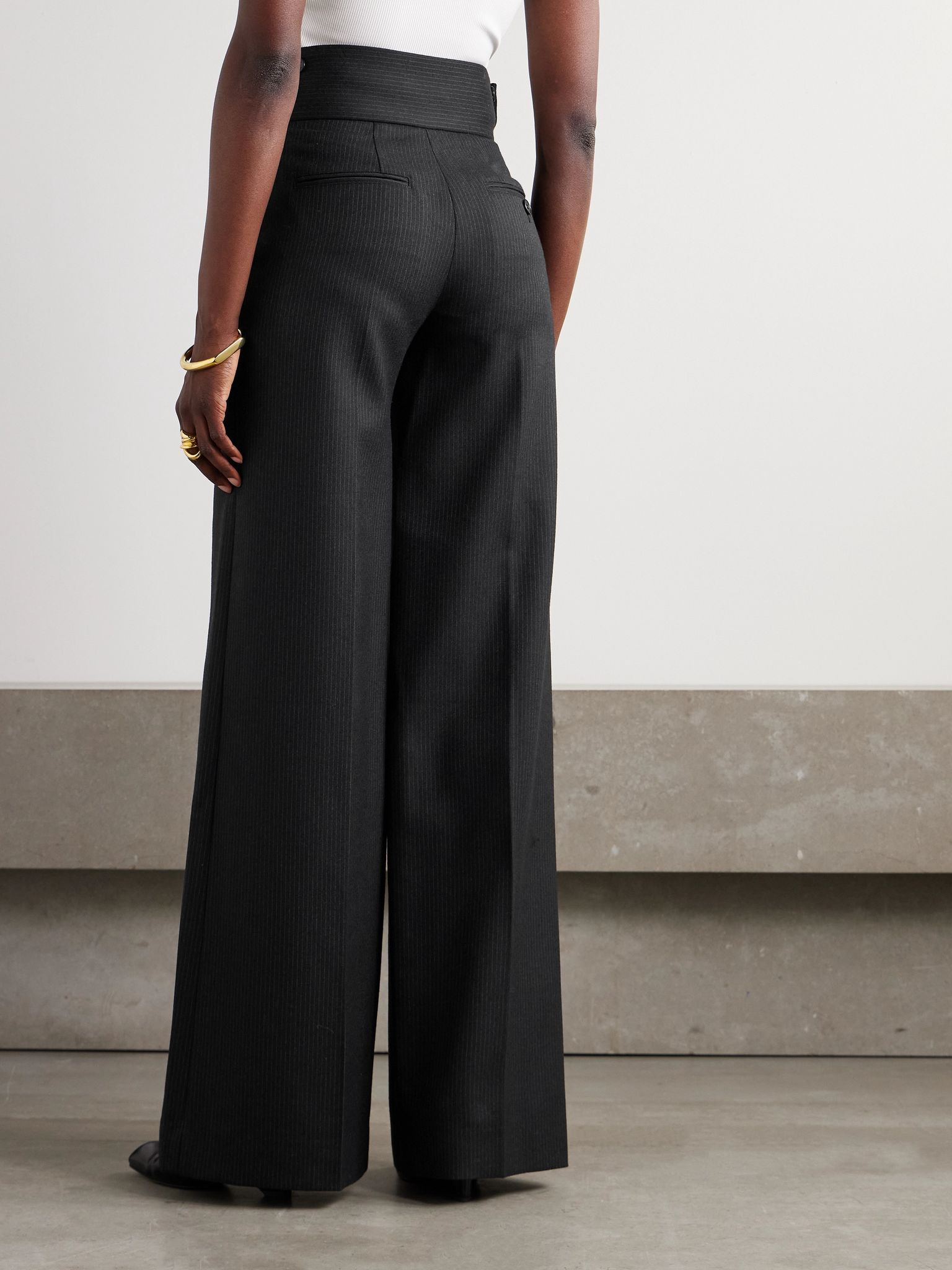 Rudy pinstriped woven wide-leg pants Black - 4