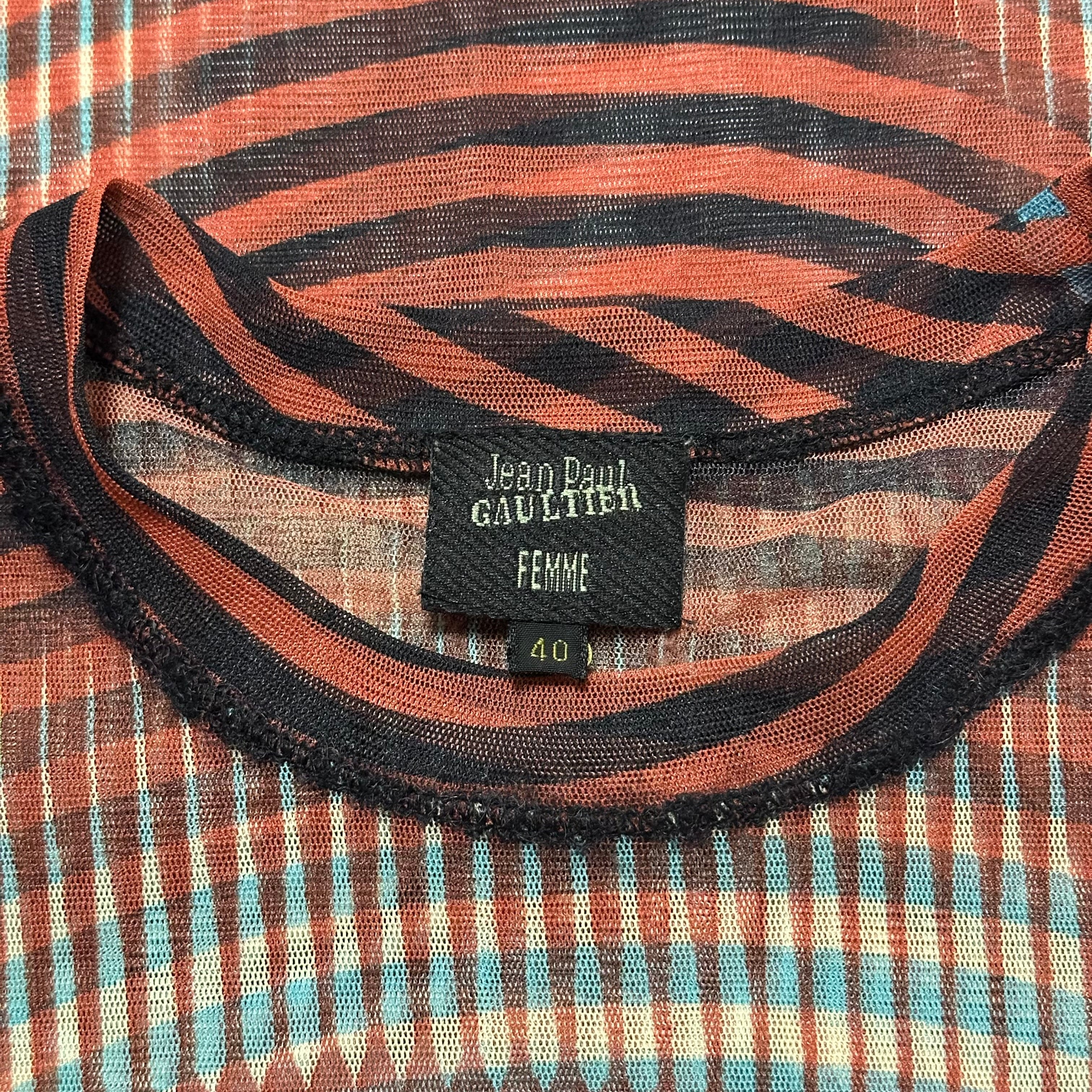 JEAN PAUL GAULTIER Fall Winter 2001 Marlene Dietrich Face Print Mesh Long Sleeve Top - 8