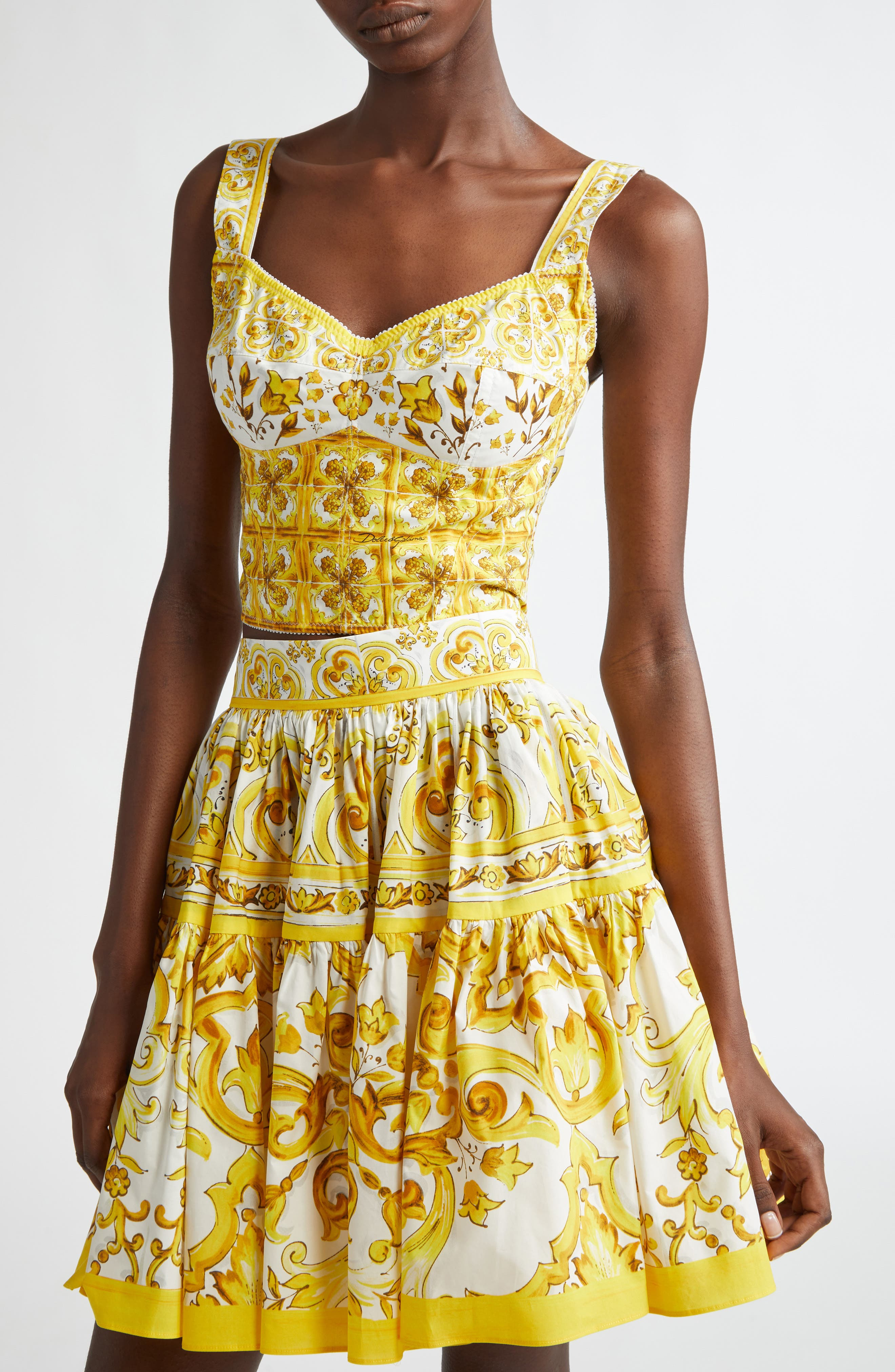 Dolce&Gabbana Majolica Print Corset Top in Hg3Tn Mix Maiolica Giallo at Nordstrom - 5