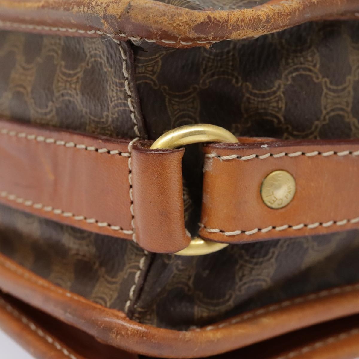 CELINE Macadam Canvas Shoulder Bag Pvc Leather Brown Gold - 9