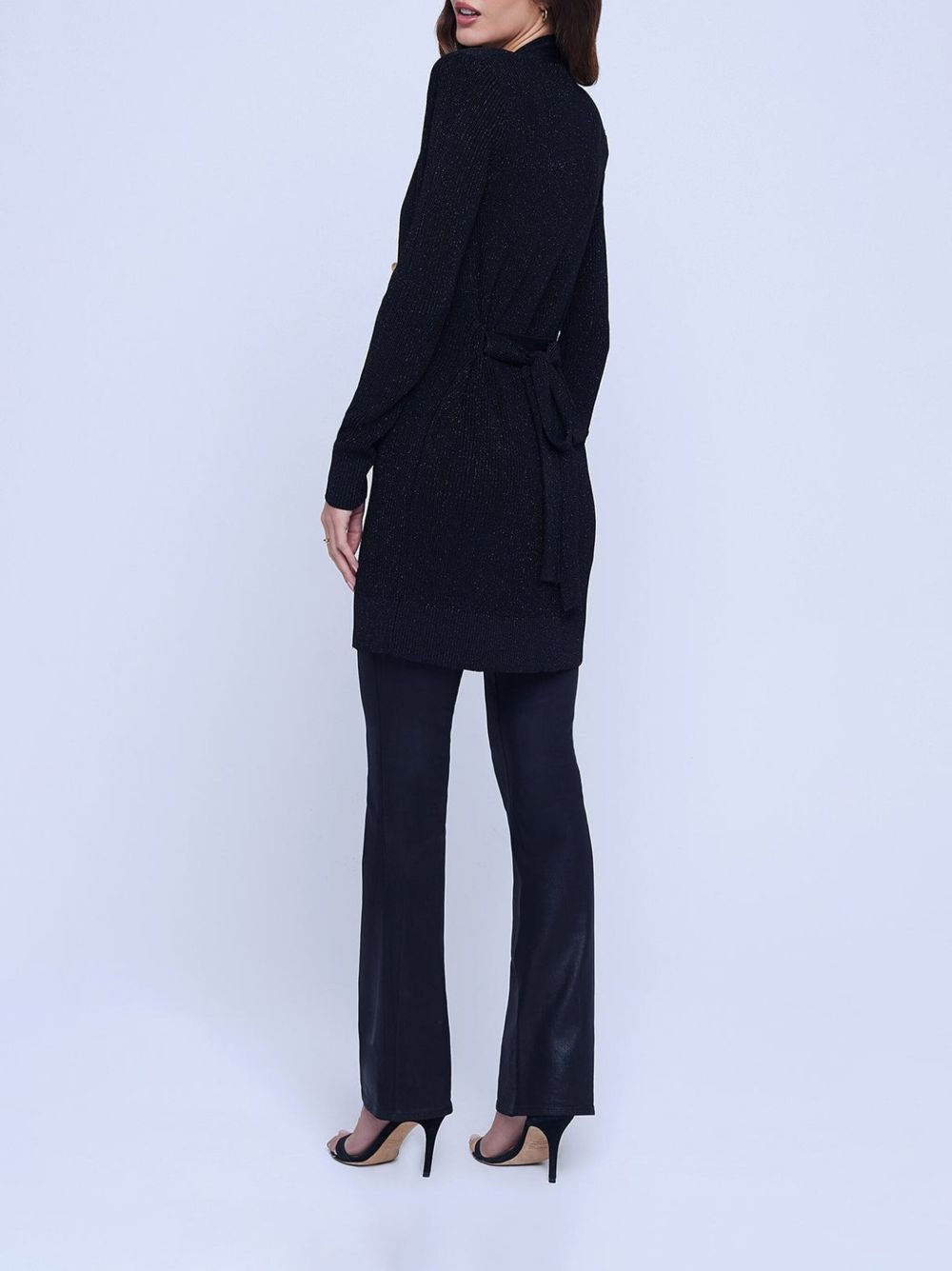 metallic-threading belted-waist cardigan - 4