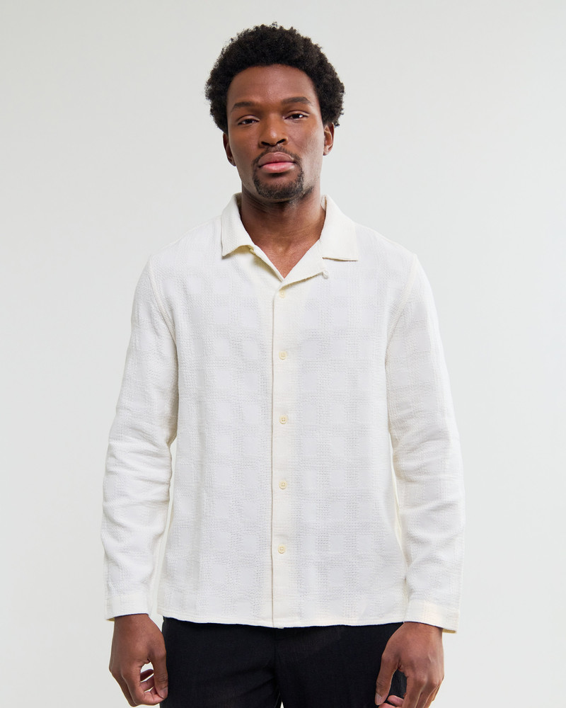 Wax London Corey - Off White Dobby Check Cotton Shirt outlook