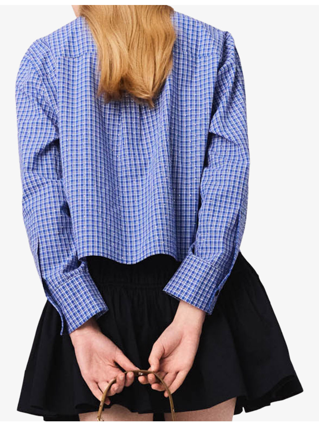 Rhinestone-Embellished Removable-Collar Cotton Shirt - 5
