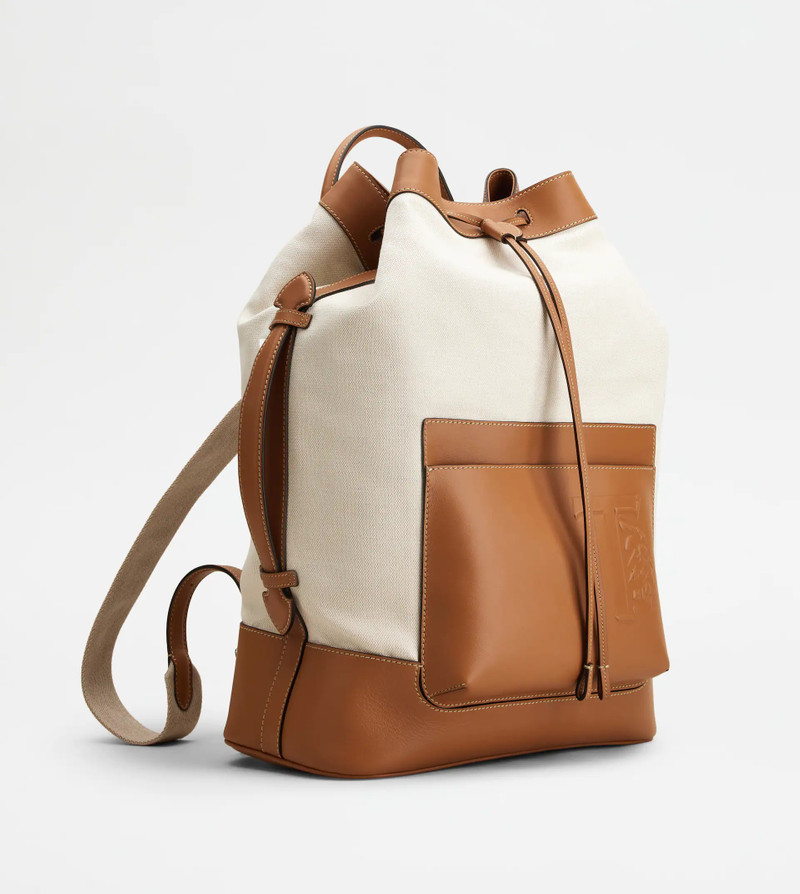 BACKPACK IN CANVAS AND LEATHER MEDIUM - BROWN, BEIGE 3