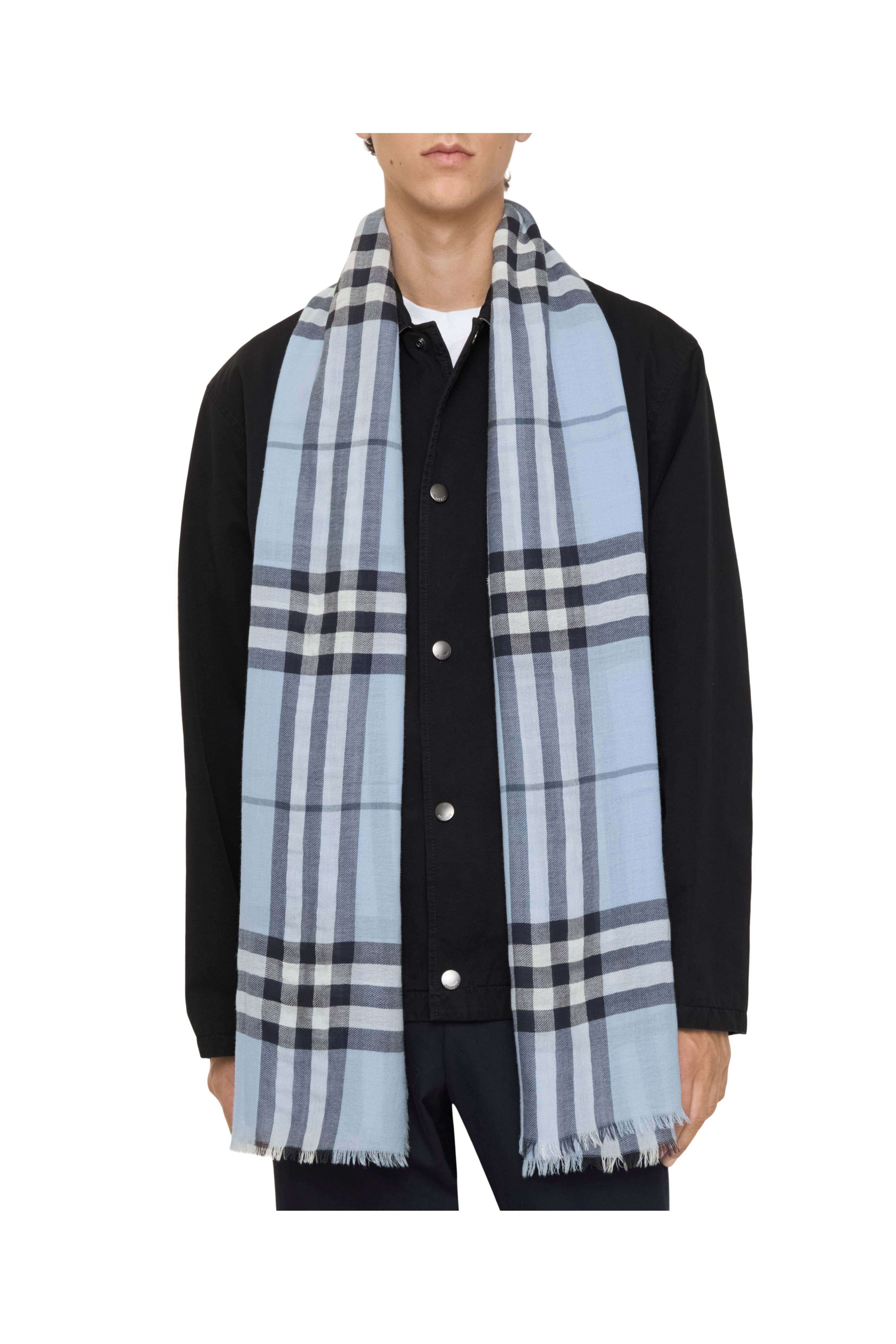 burberry Wide Check Wool Scarf in Bank Blue at Nordstrom - 4