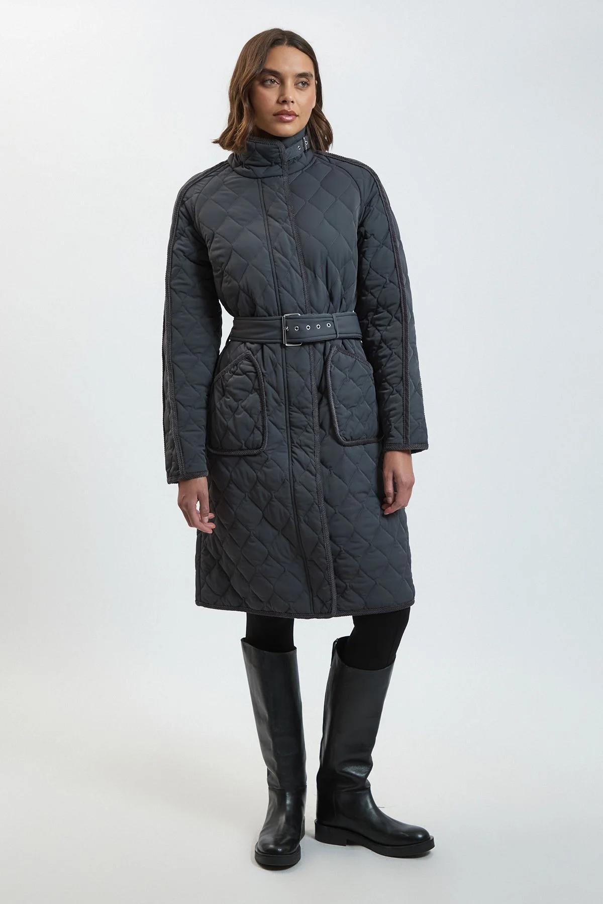 Petite Quilted Tipped Long Coat - 1