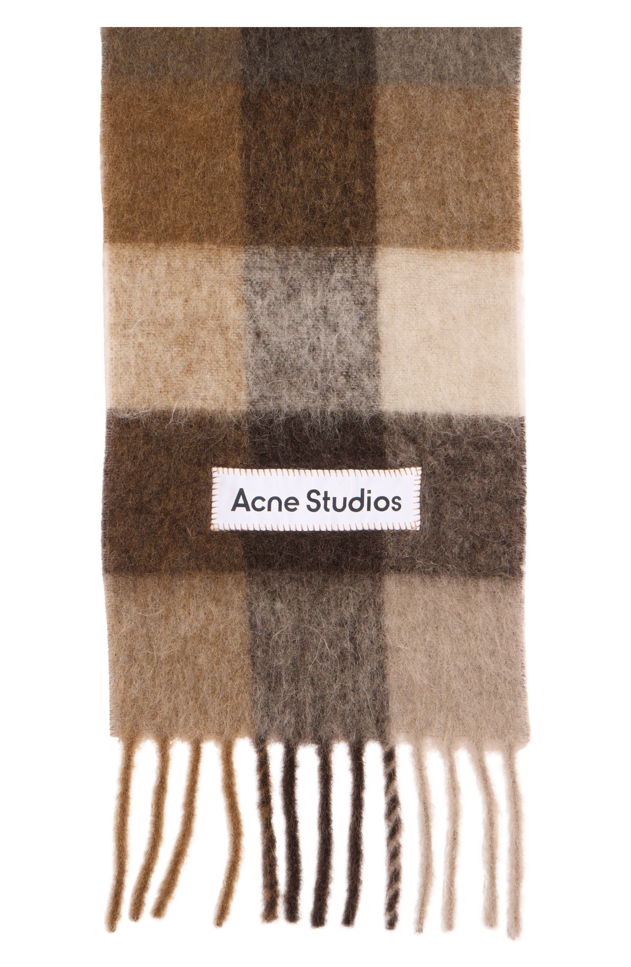Acne Studios Vally Plaid Alpaca, Wool & Mohair Blend Scarf in Dark Brown/White/Brown at Nordstrom - 4