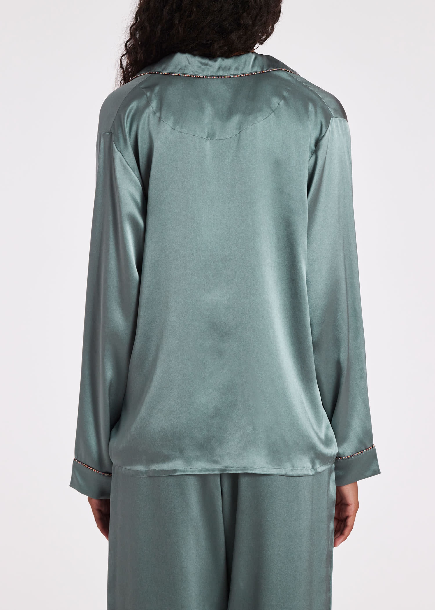 Satin Teal 'Signature Stripe' Pyjamas - 7