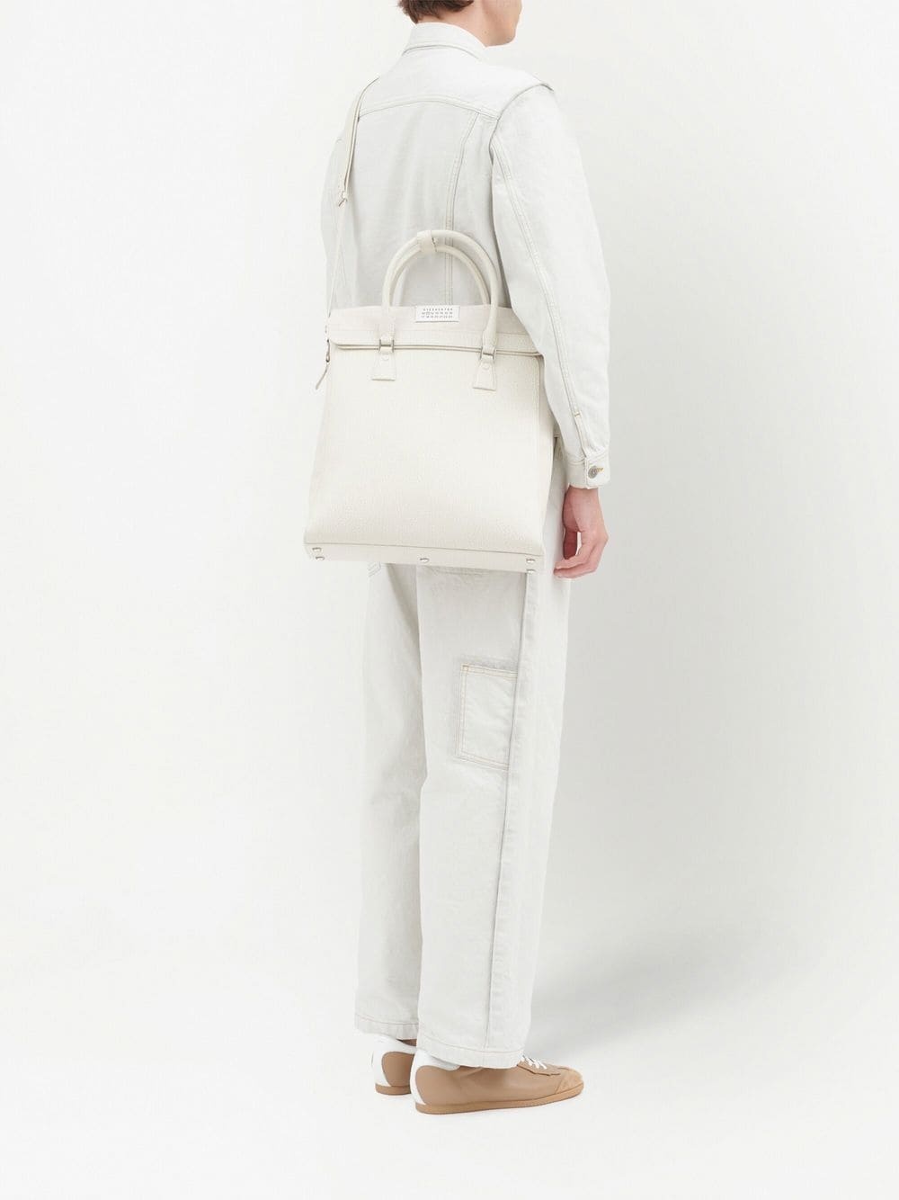 logo-patch leather backpack - 3