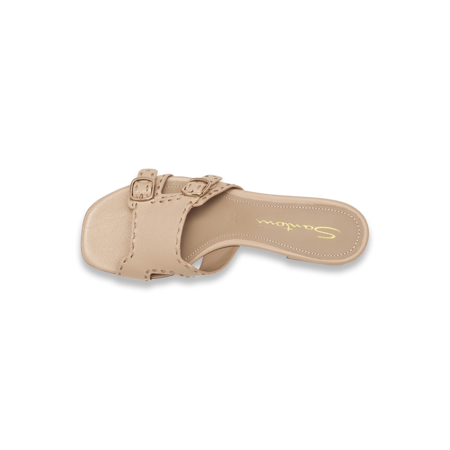 Women's beige tumbled leather double-buckle sandal - 4