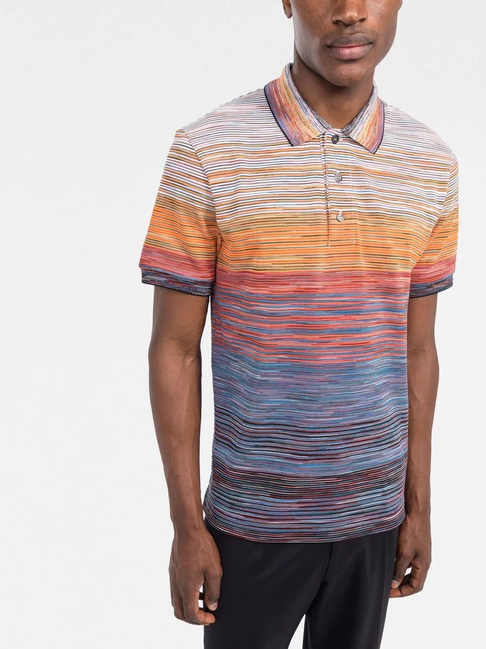 stripe knit short-sleeve polo shirt - 3