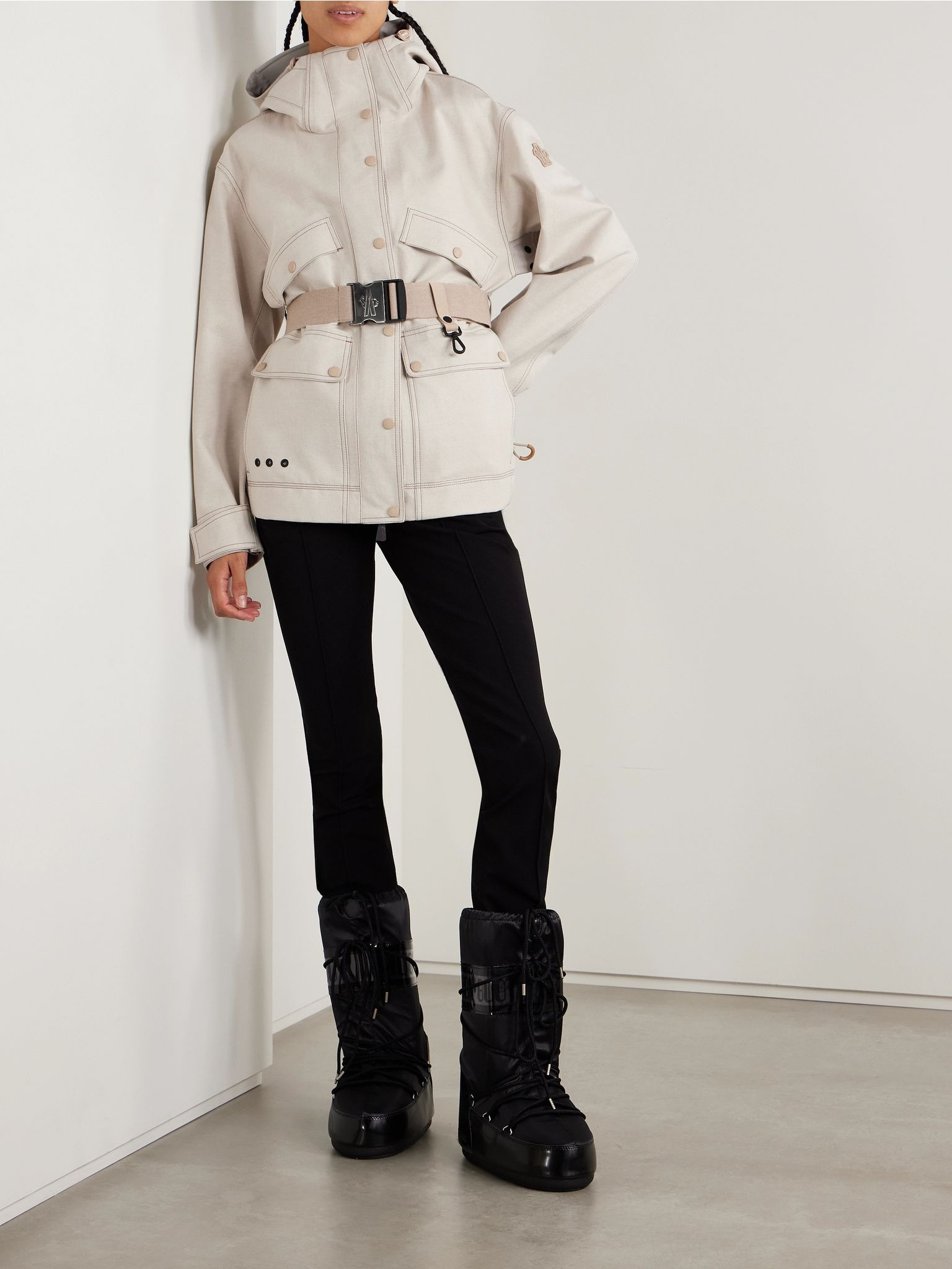 Tarkine hooded belted canvas jacket Beige - 2