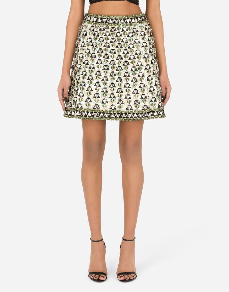 Lurex jacquard miniskirt with embellishment - 1