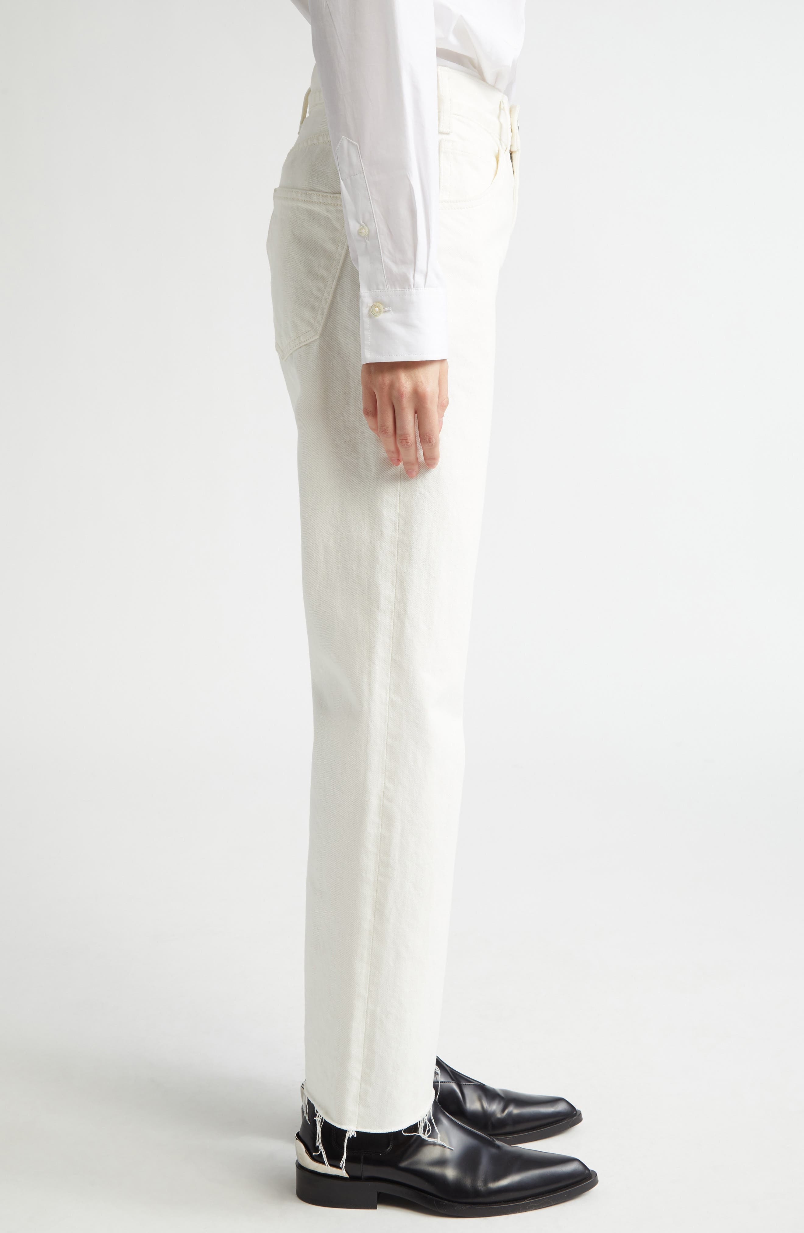 Nili Lotan Calla Straight Leg Jeans in Cream at Nordstrom - 4