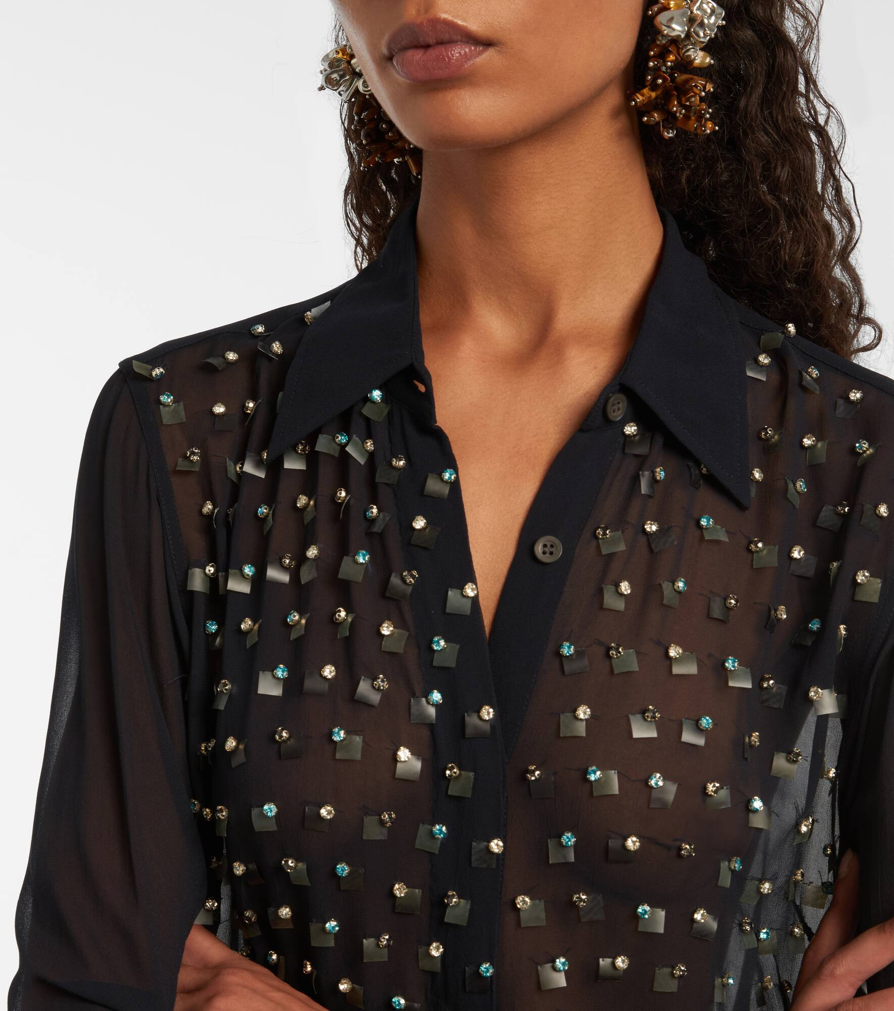 Crystal-embellished sheer shirt - 4