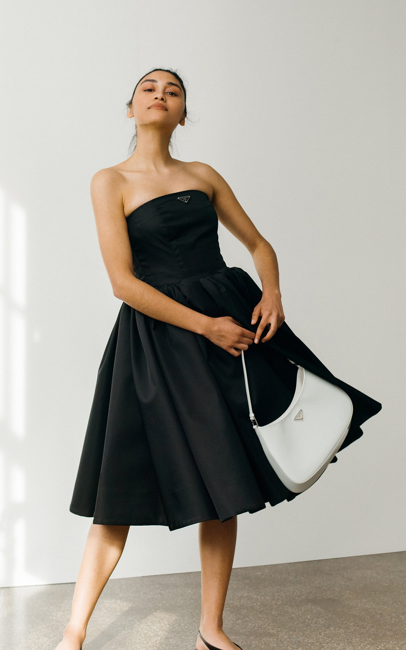 Logo-Detailed Nylon Gabardine Strapless Midi Dress black 4
