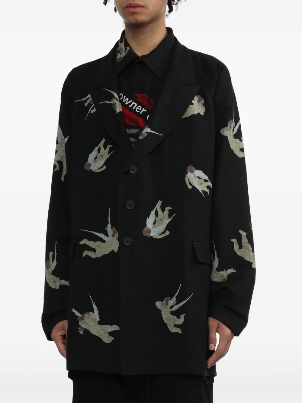 angel-print single-breasted blazer - 3