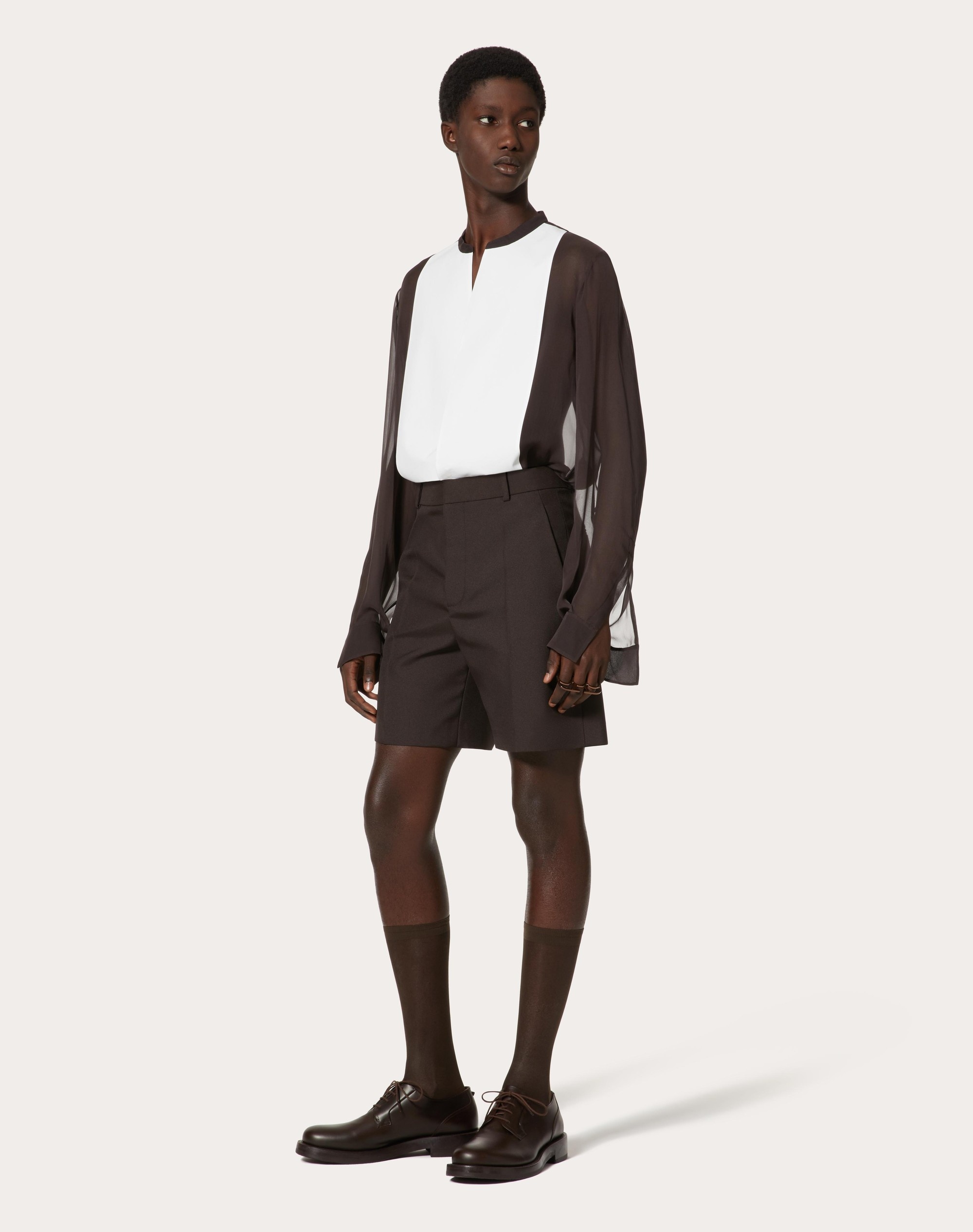 SHIRT IN CHIFFON WITH COTTON PLASTRON AND TIES AT THE WAIST - 2