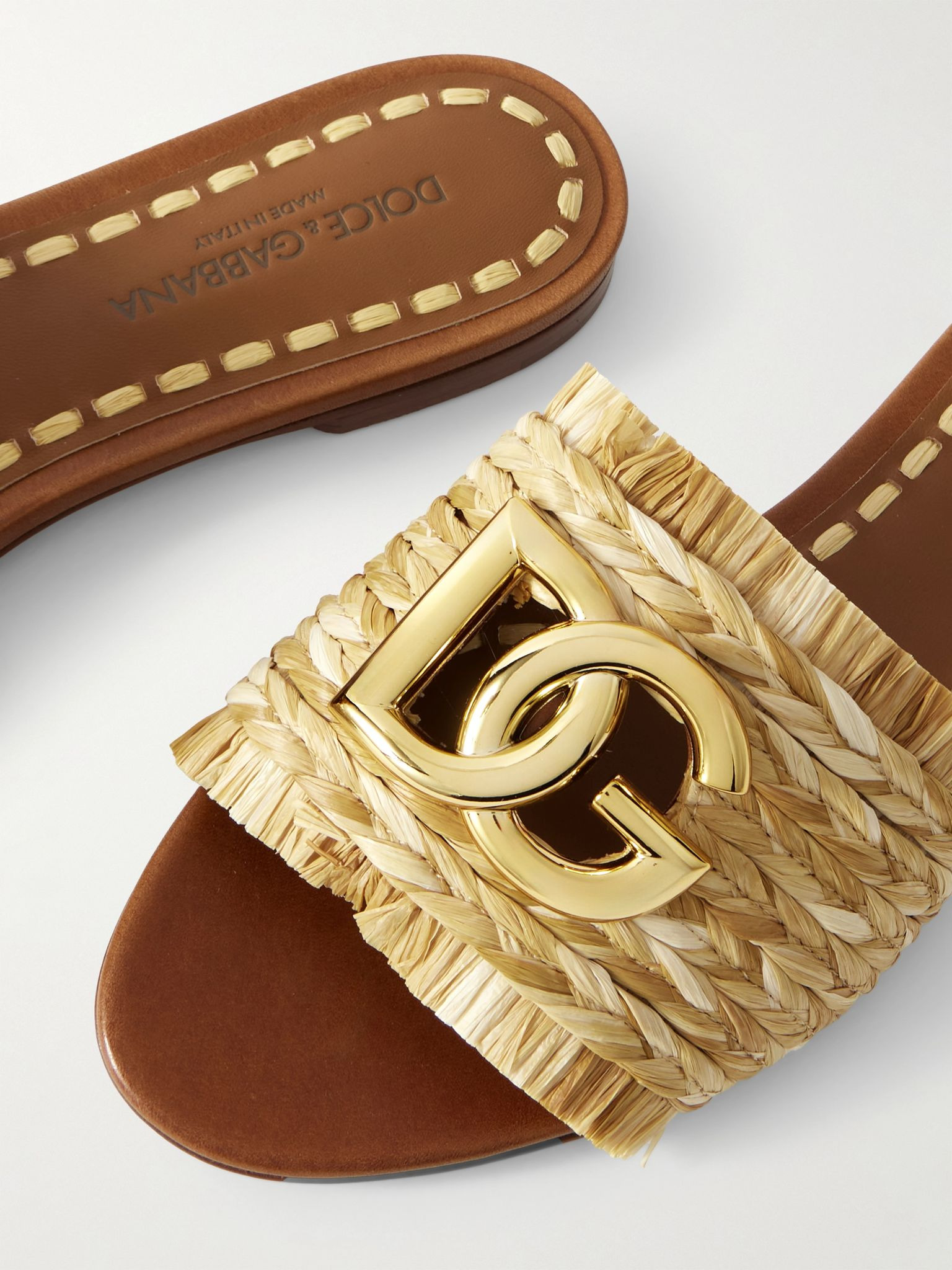 Embellished braided raffia sandals Beige - 4