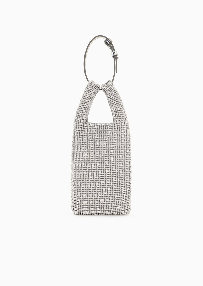 Metallic mesh mobile phone mini bag with rhinestones 3