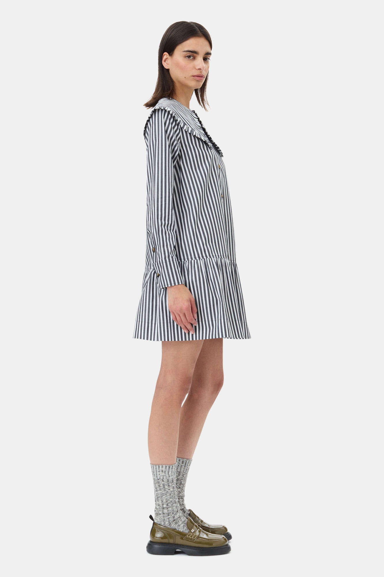 BLACK AND WHITE STRIPE MINI SHIRT DRESS - 4