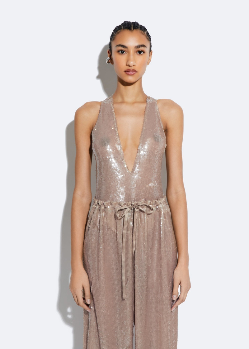 LAPOINTE Sheer Sequin Plunge Neck Bodysuit outlook