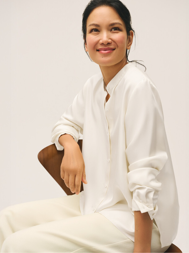 Silk Twill Band Collar Shirt 6