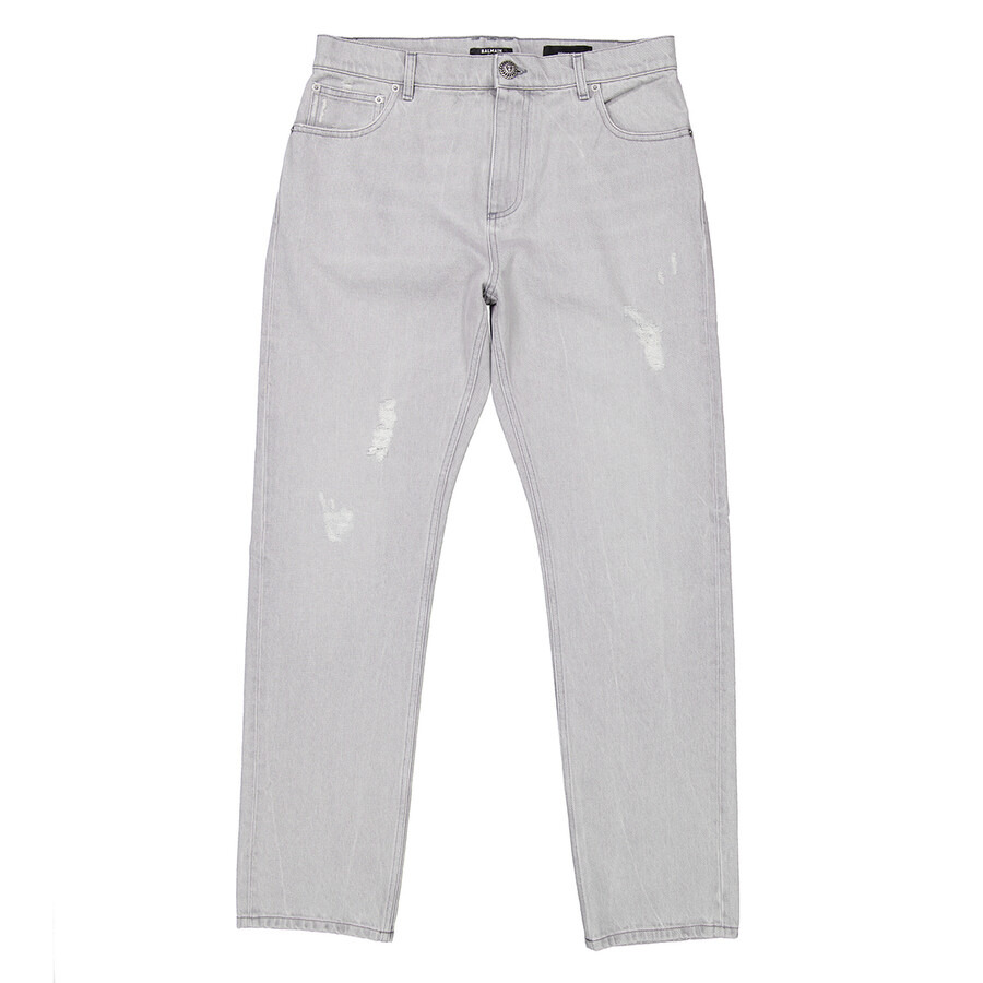 Balmain Washed Denim Straight Cut Jeans - 5
