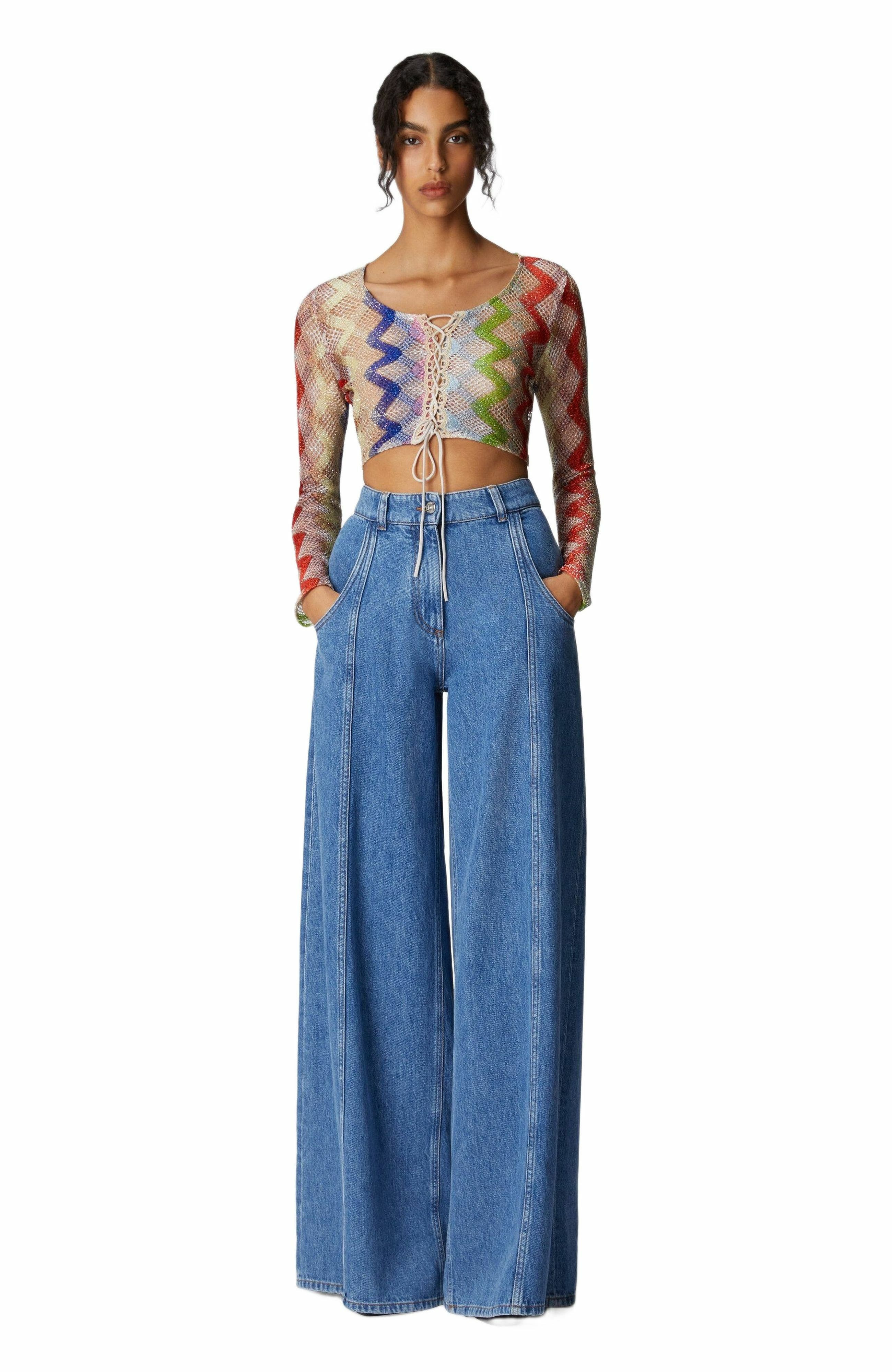 Missoni Long Sleeve Crop Top With Front Tie in Multicoloured at Nordstrom - 5