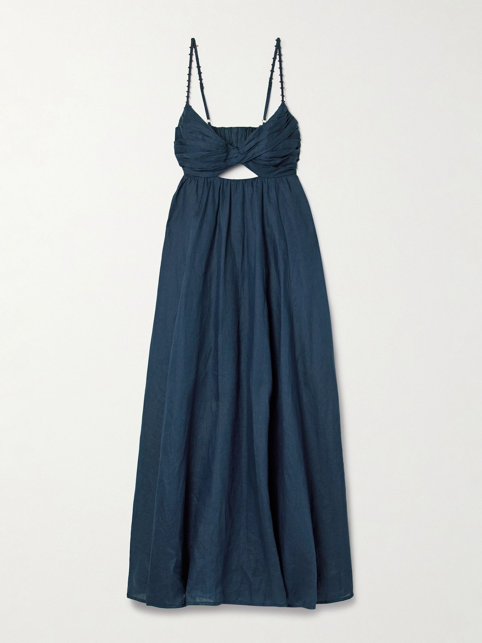 Ascension bead-embellished cutout pleated linen midi dress Navy - 1