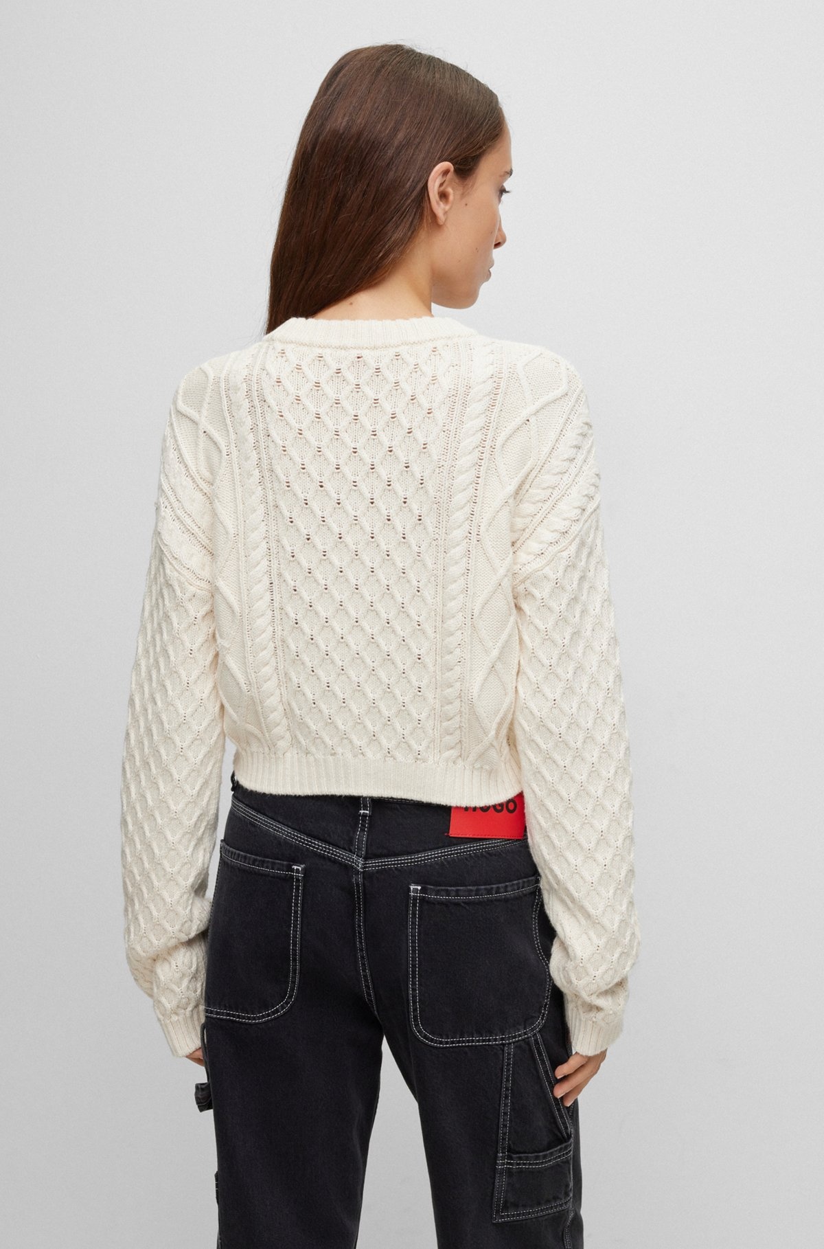 COTTON-BLEND SWEATER WITH CABLE-KNIT STRUCTURE - 4