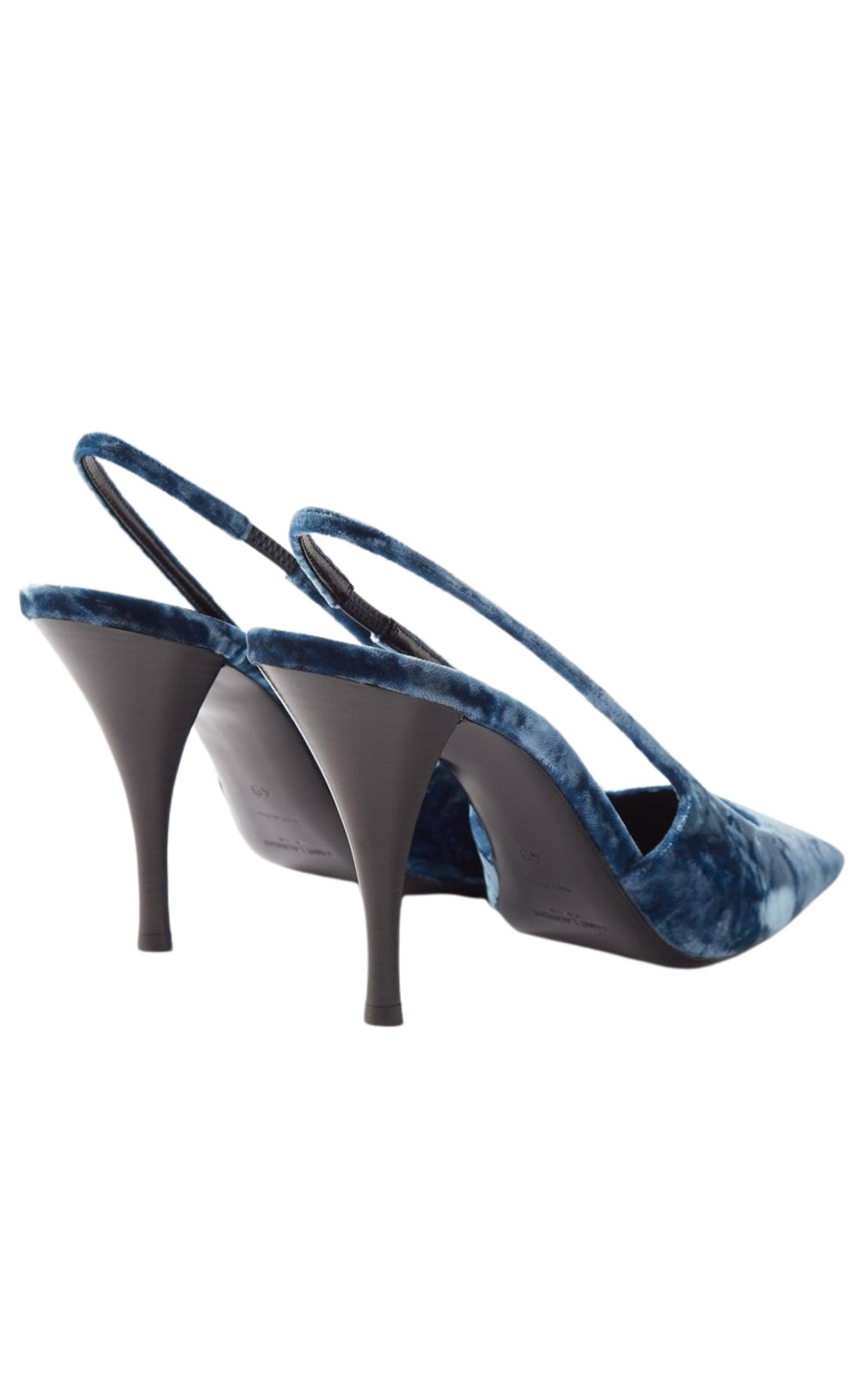 Blade 90 Velvet Slingback Pumps in Blue - 4