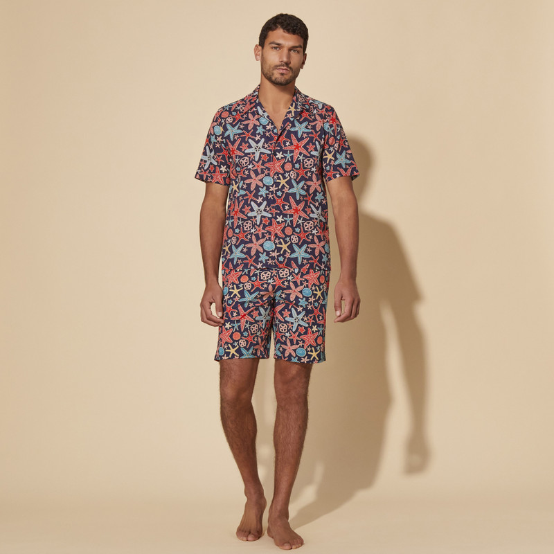 Vilebrequin Men Linen Bowling Shirt Holistarfish outlook