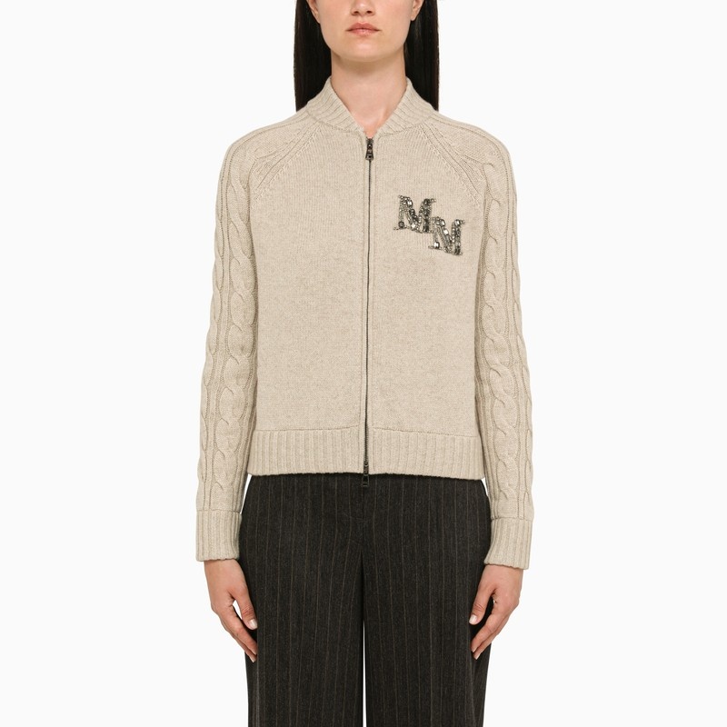 Beige cable-knit cardigan - 1