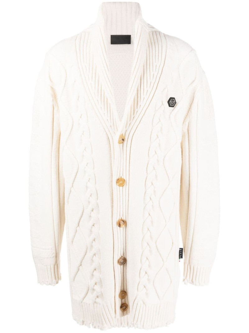 cable-knit distressed-finish cardigan 1