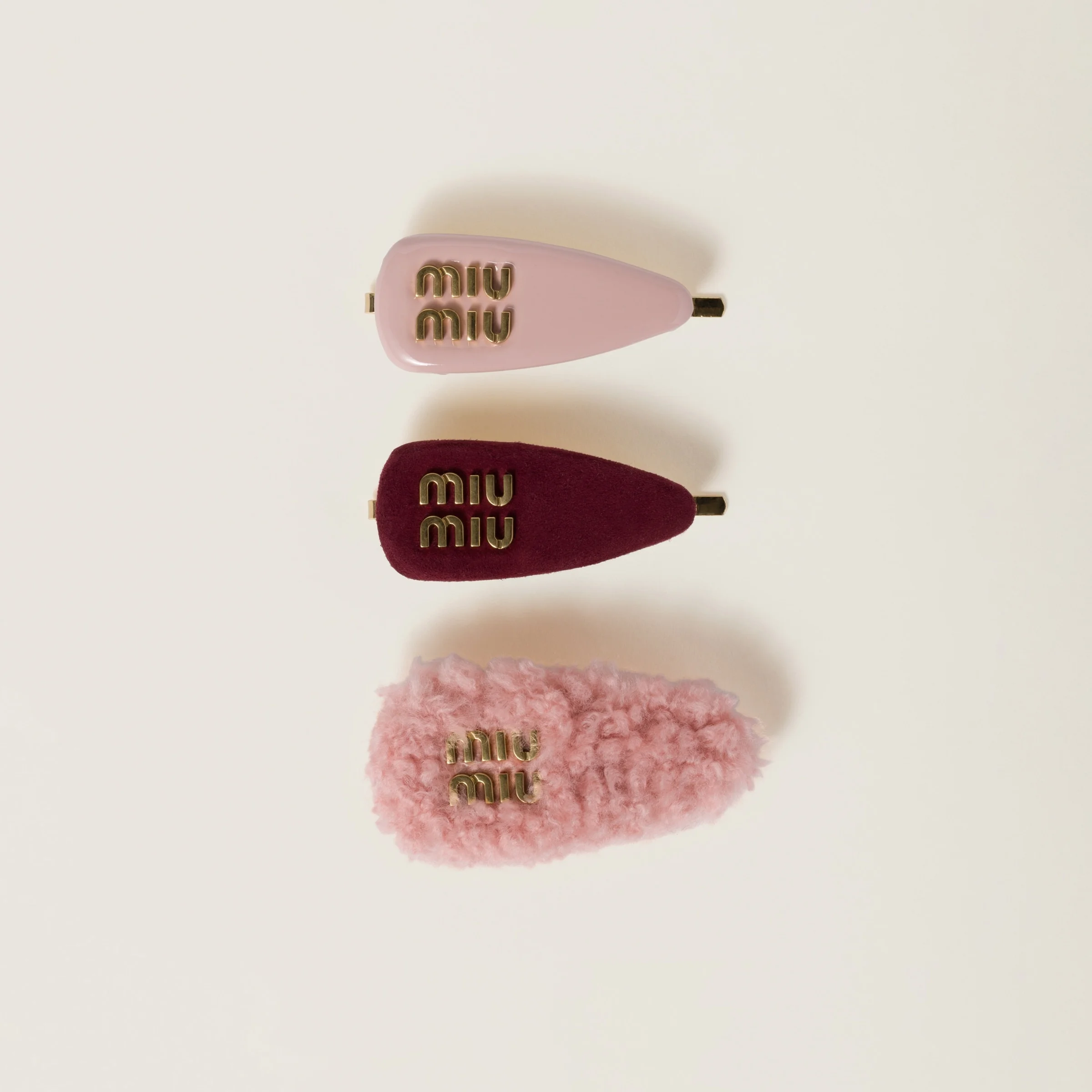 Set of leather, suede, and shearling hair clips - 1