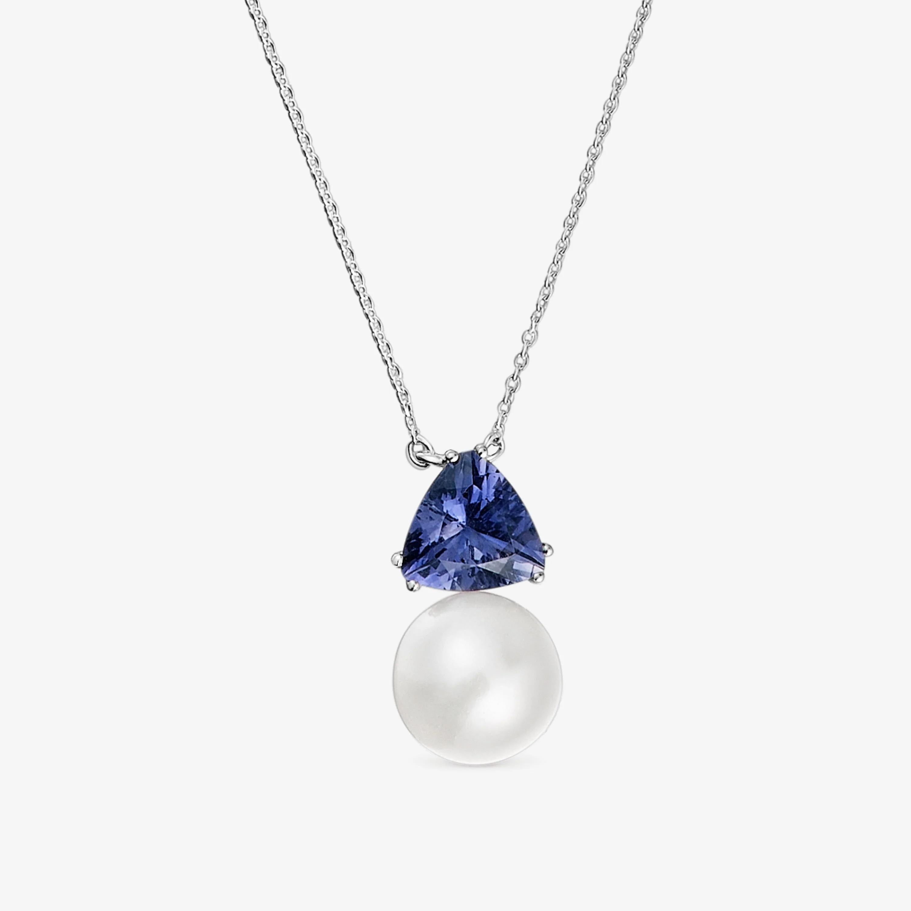Short 18K white gold Necklace with iolite and cultured pearl Ivette - 1