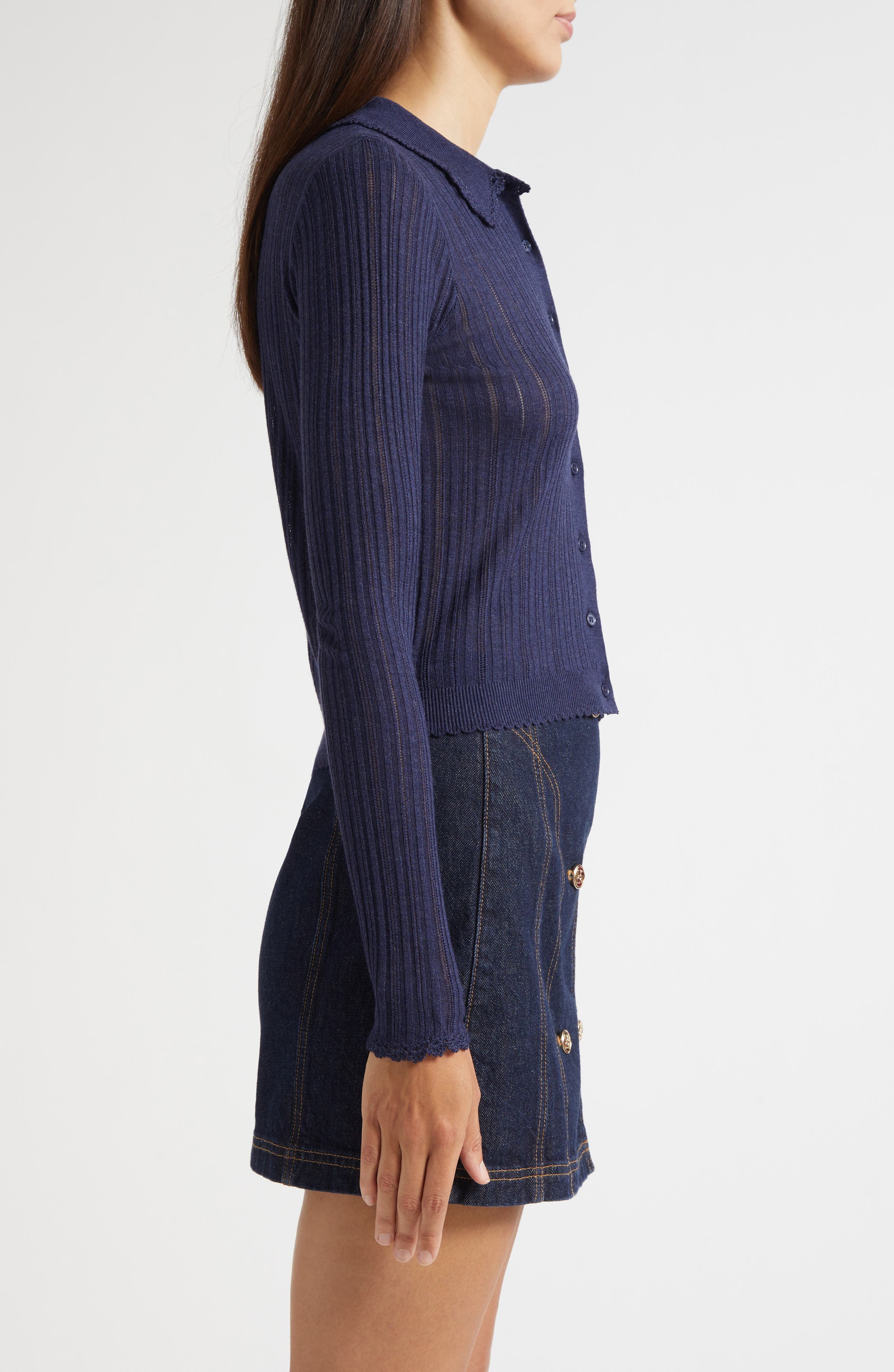 Ulla Johnson Lottie Pointelle Rib Cardigan in Midnight at Nordstrom - 3